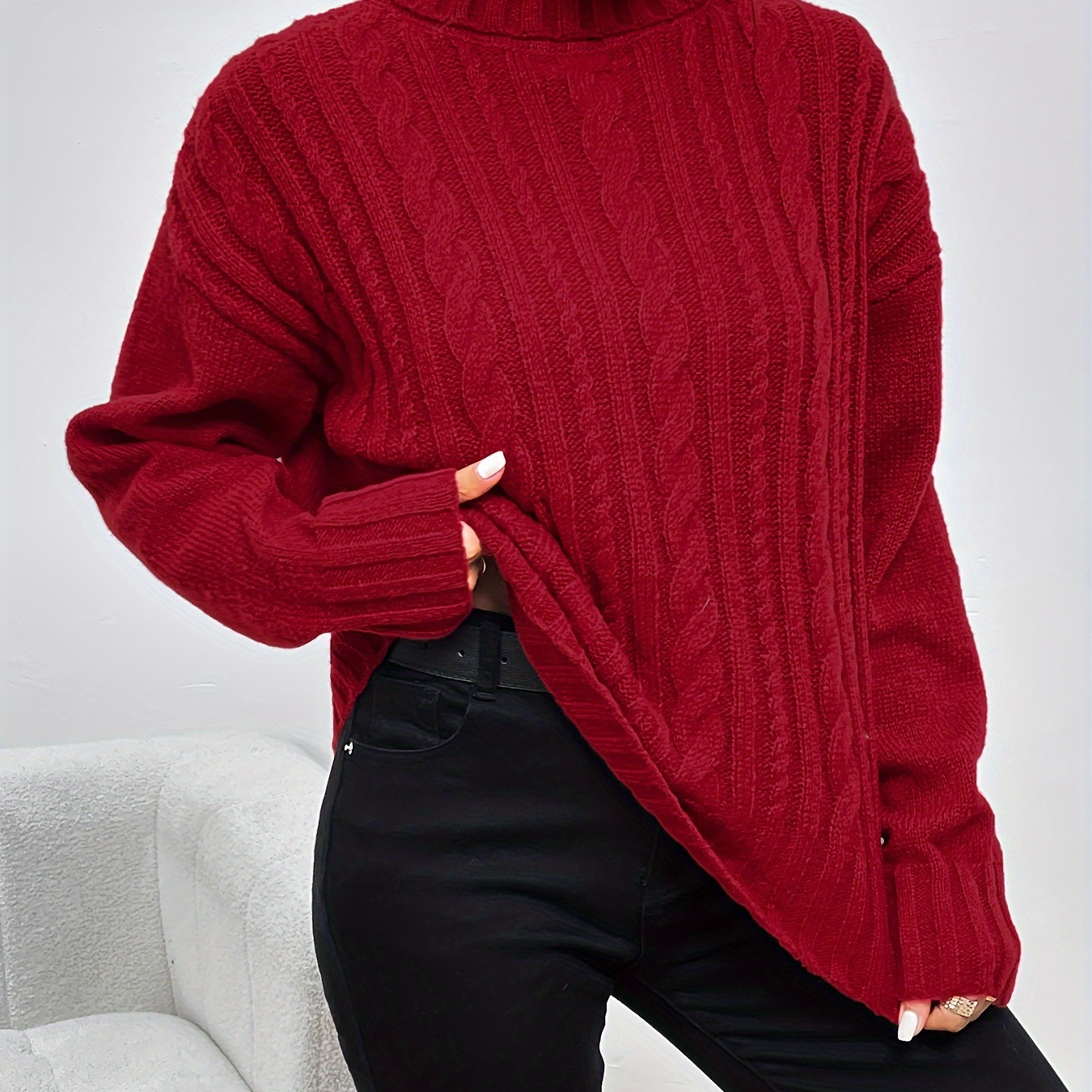 

Solid Turtle Neck Pullover Sweater, Casual Long Sleeve Fall Winter Sweater, Women's Clothing
