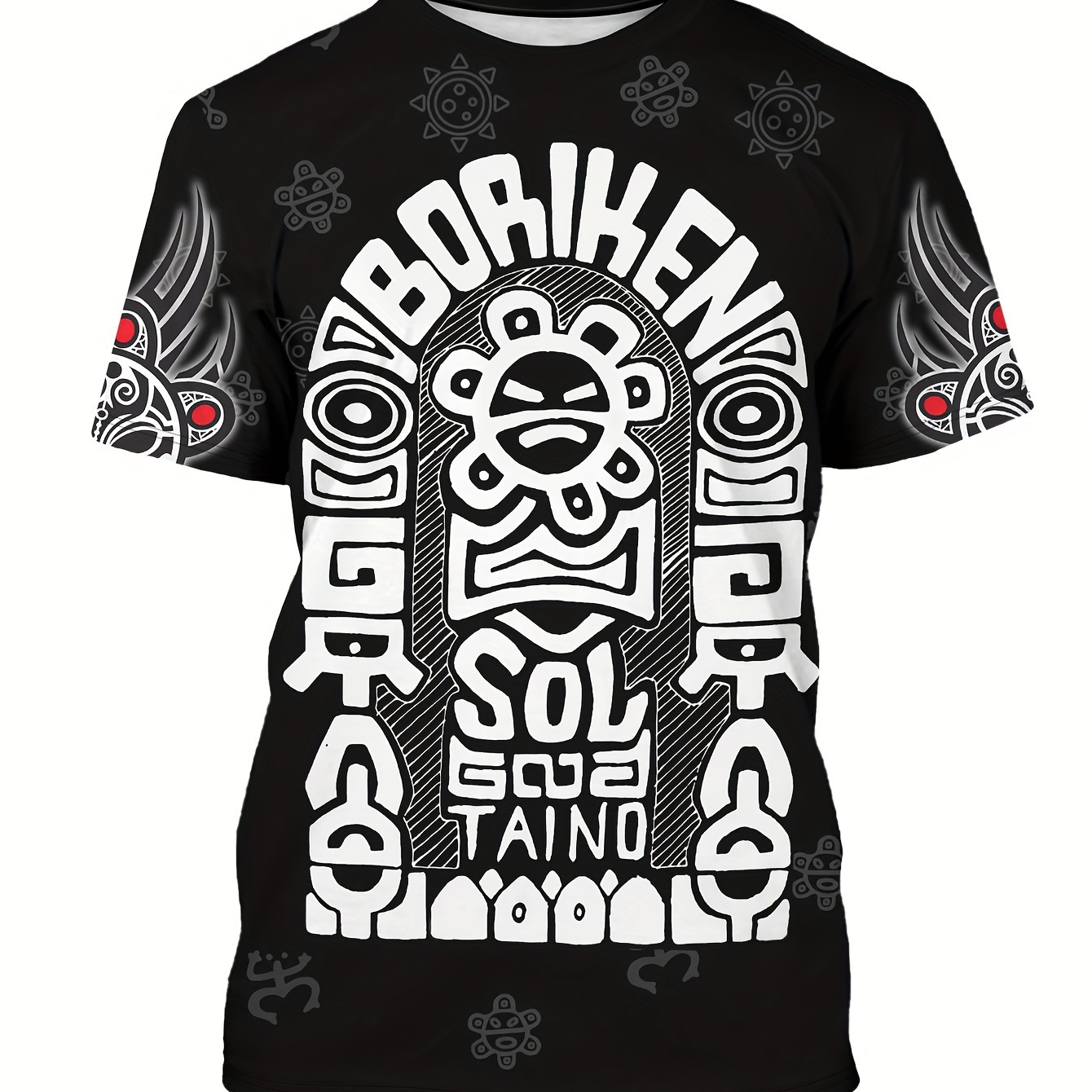 

Novelty Totem And Letter Pattern Men's Short Sleeve Round Neck T-shirt For Summer Outdoor