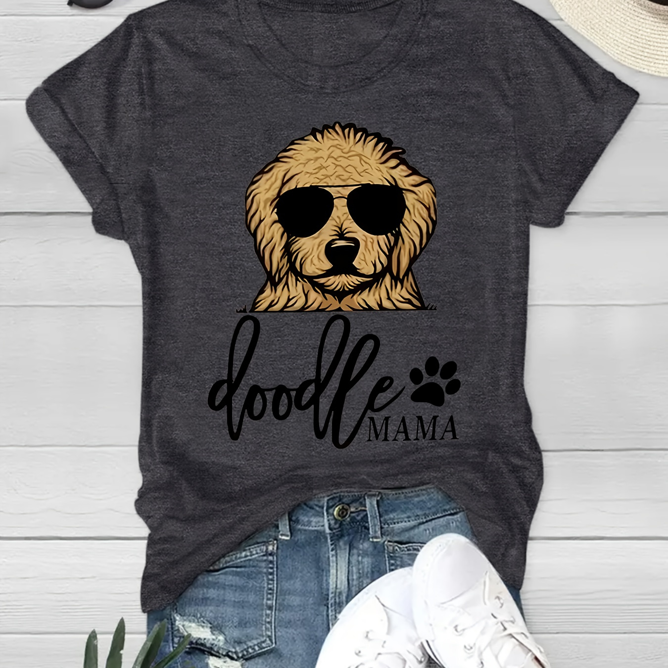 

Dog Mom Print T-shirt, Casual Crew Neck Short Sleeve Top For Spring & Summer, Women's Clothing