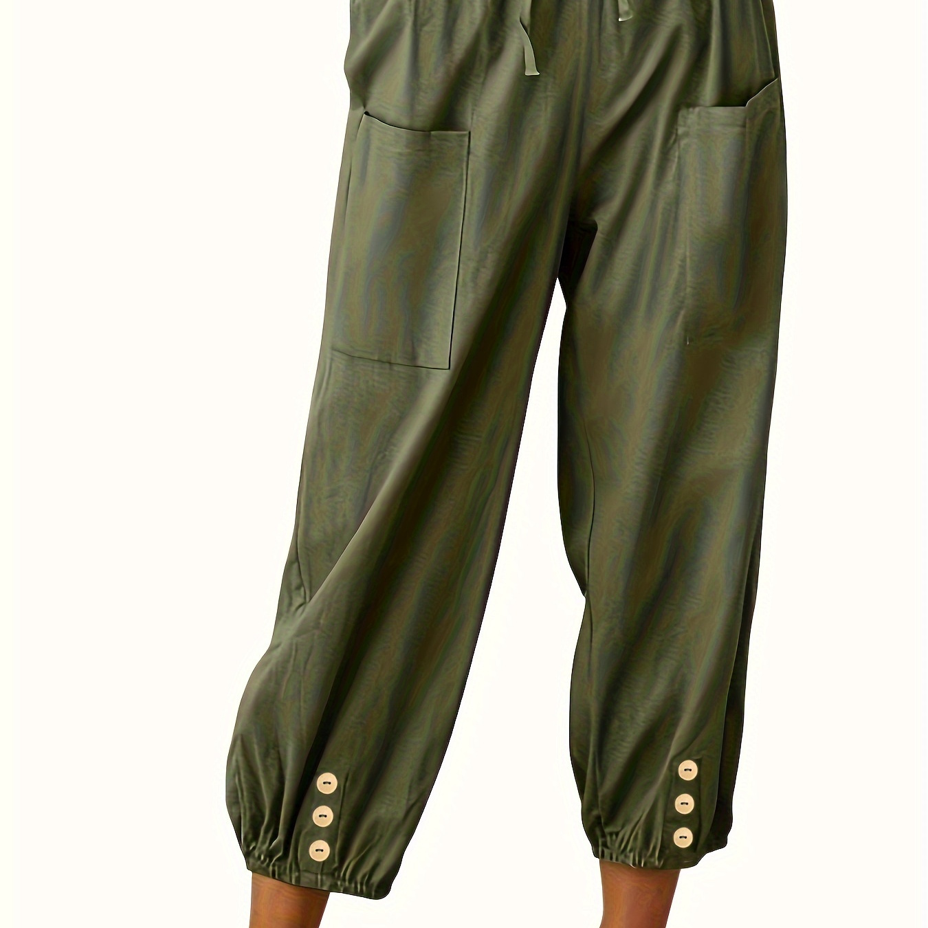 

Plus Size Pockets Cargo Pants, Casual Pants For Spring & Summer, Women's Plus Size clothing