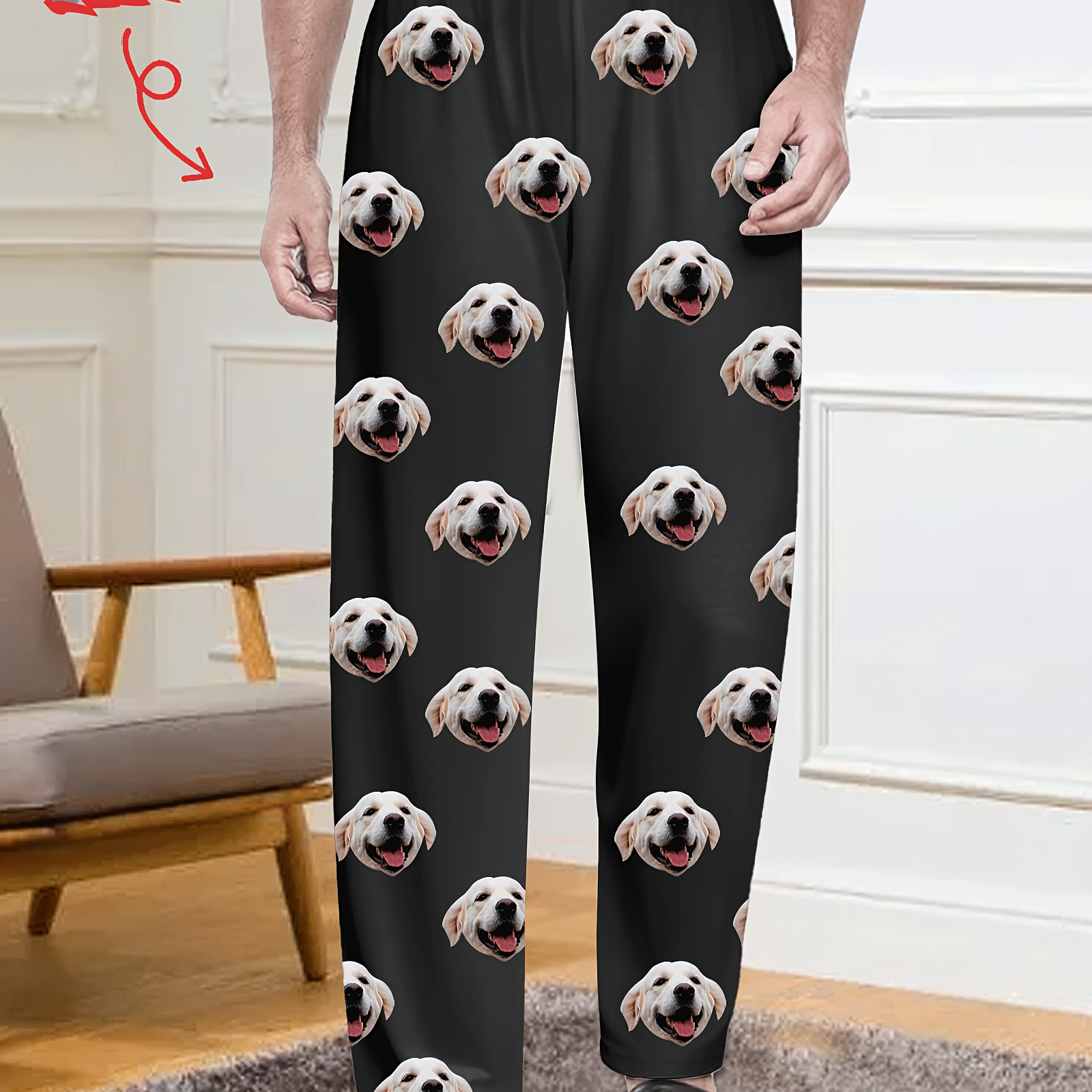 

1pc Customizable Men' Pants, Novelty Long Pajama Trousers With Personalized Photo, Comfortable Polyester With Pockets, Regular Wear For Christmas