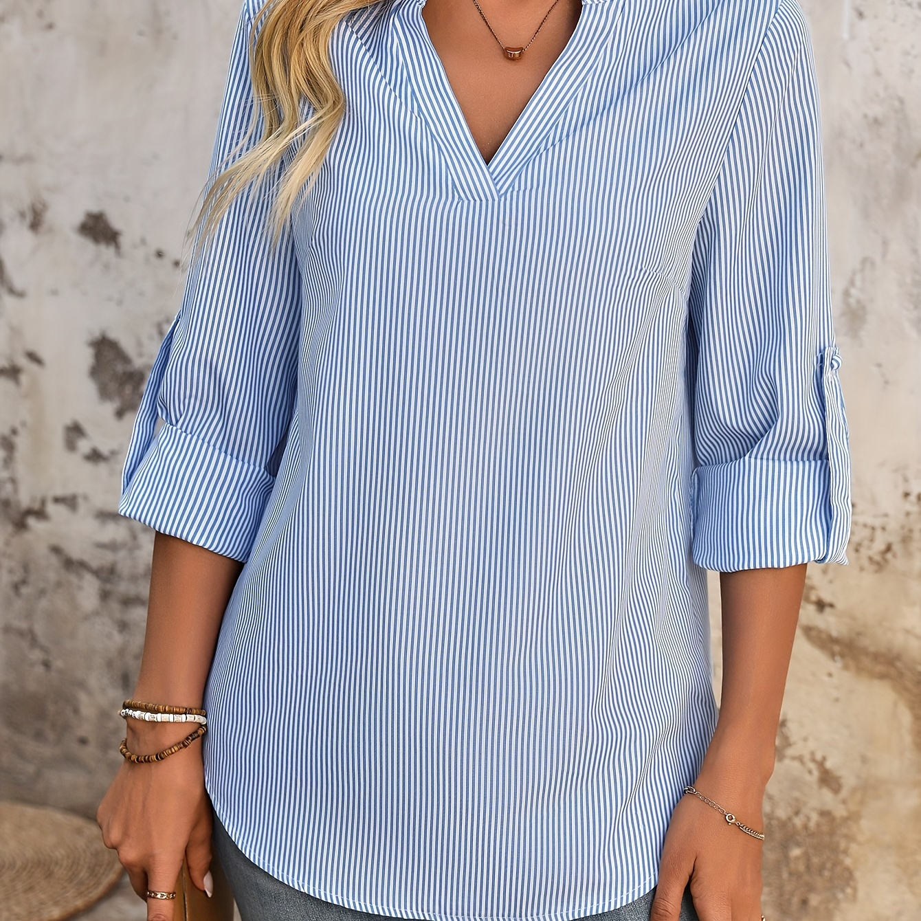 

[targeted Style]women's Striped Casual Waist-length Long Sleeve Spring And Autumn Simple Shirt