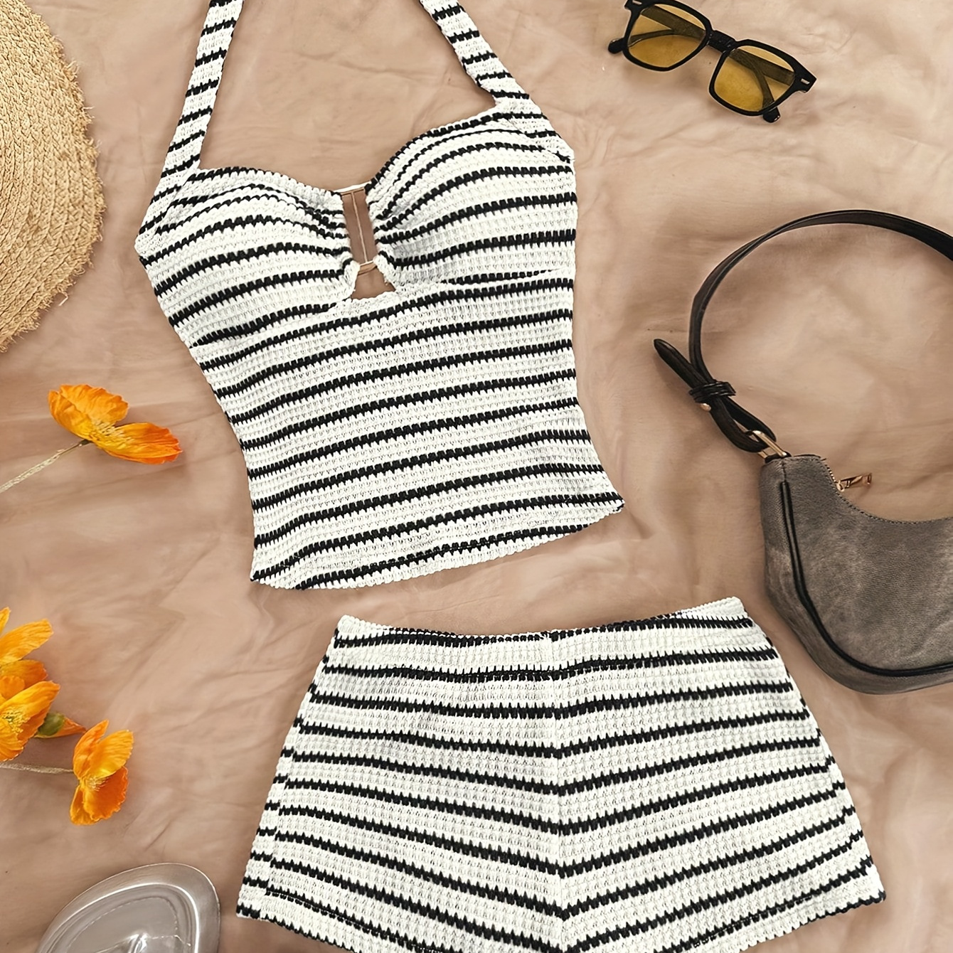 TEMU Elegant Summer Women's Dress For Carnival, Festivals, And Vacations, Low-waist 2pcs Set For Daily Wear