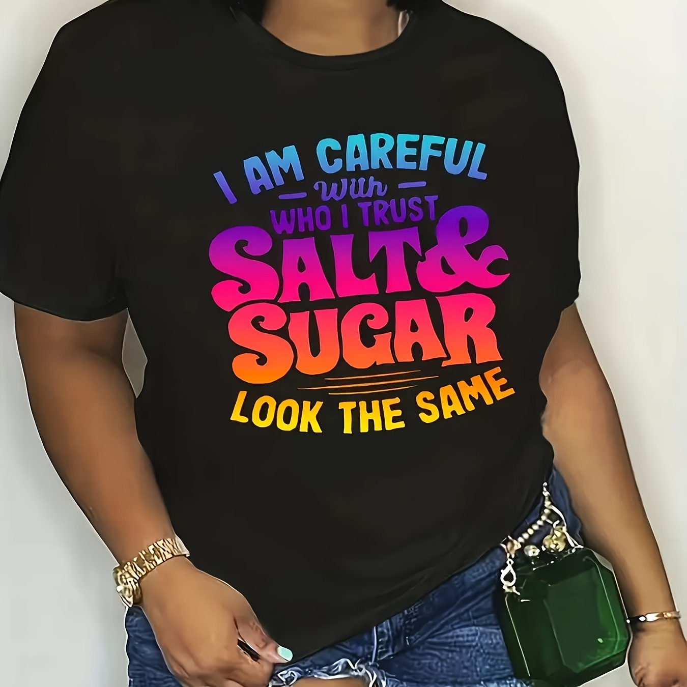 

Plus Size Gradient Letter Printed T-shirt, Women' Round Neck Comfortable Fashion Casual Sports Top, Plus Size Women's