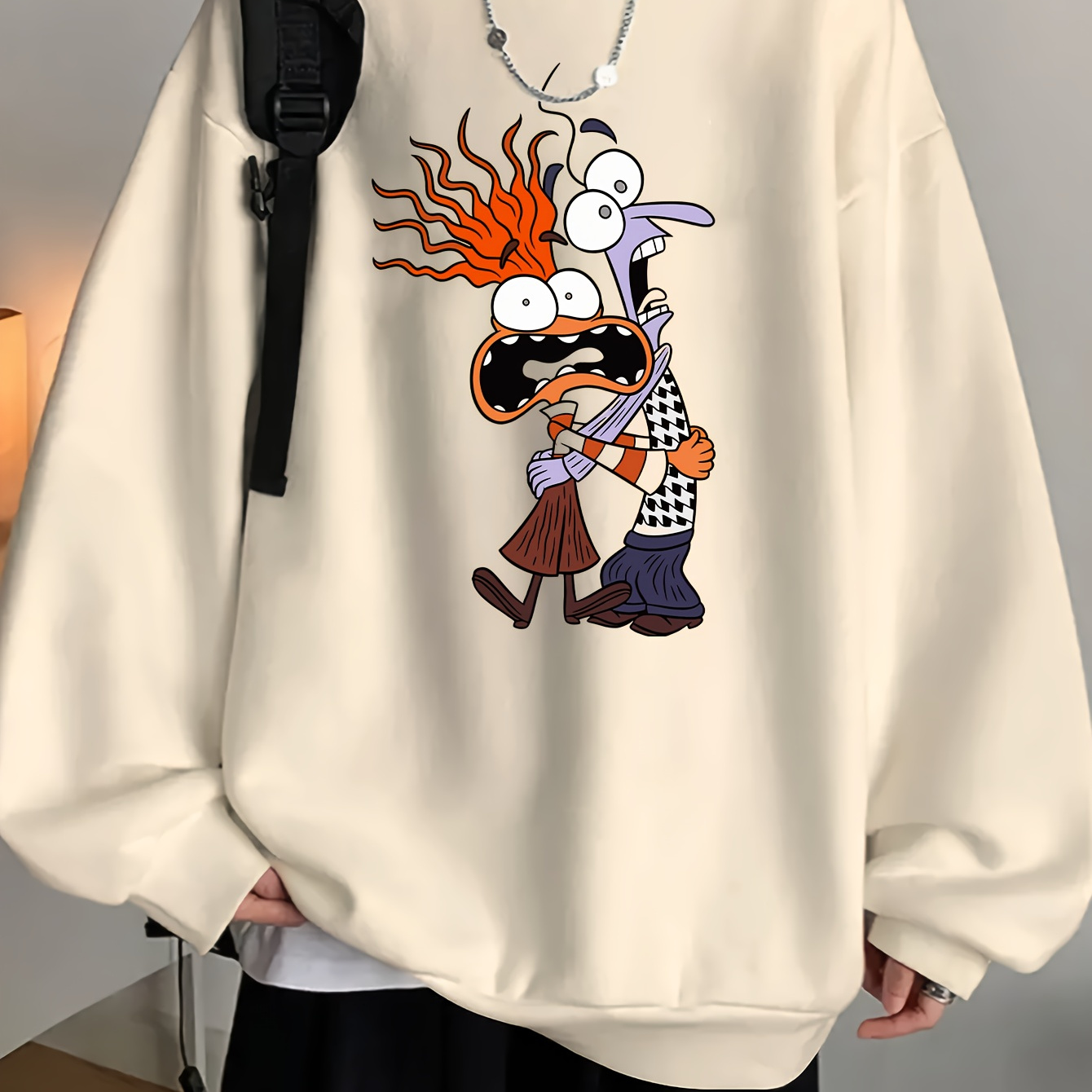 

Unisex Anime Cartoon Print Crew Neck Sweatshirt - Casual Fashion Style - Cotton Blend Knit Fabric With Slight Stretch - Long Sleeve Pullover (cotton 53%, Polyester 47%)