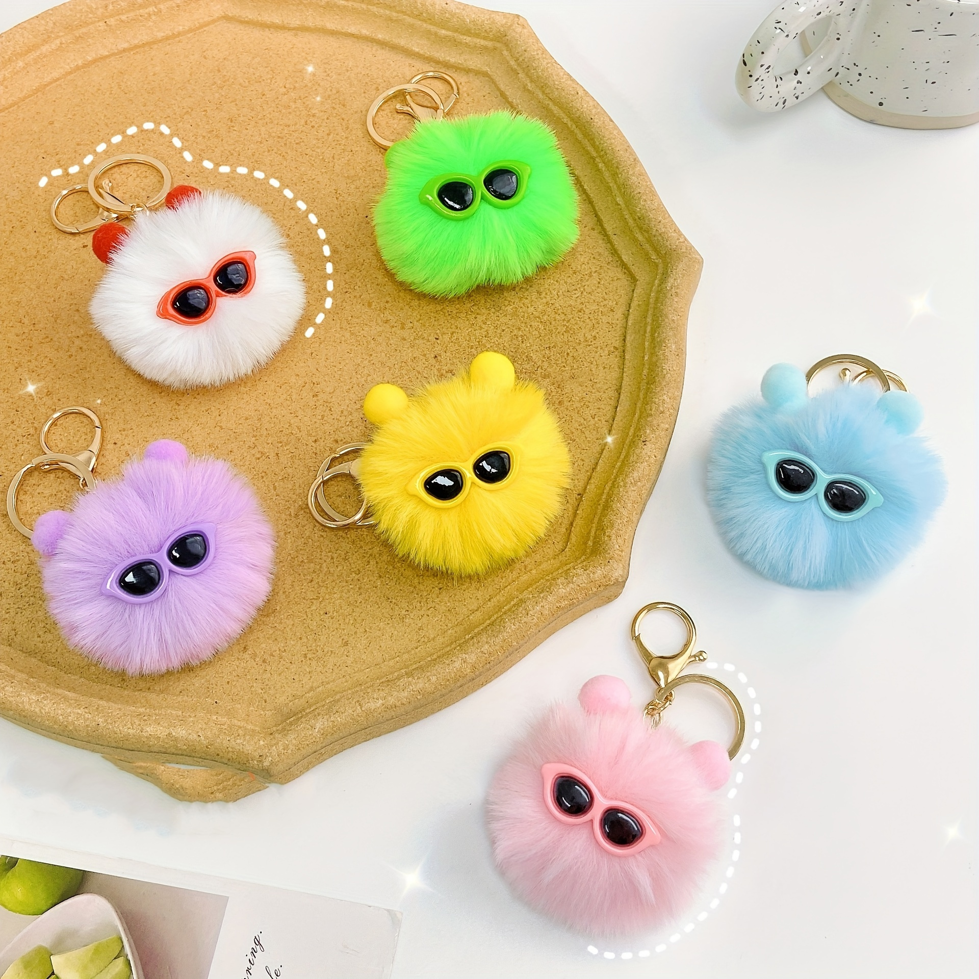 Wholesale Cute Animal Key Ring Women Car Bag Charm Owl fluffy pom pom  keychain From m.