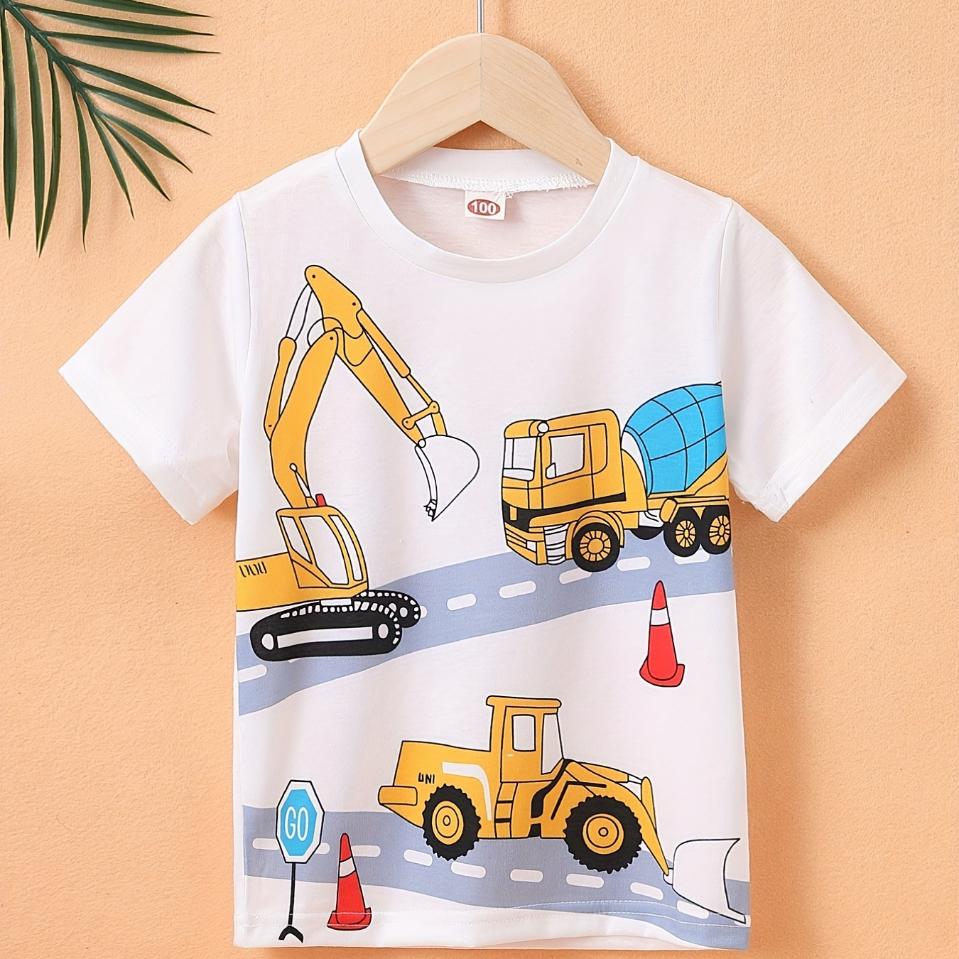 

T-shirt motif pelleteuse pour garçon, haut à manche courtes et à col ras du cou, vêtement d’été décontracté pour enfant