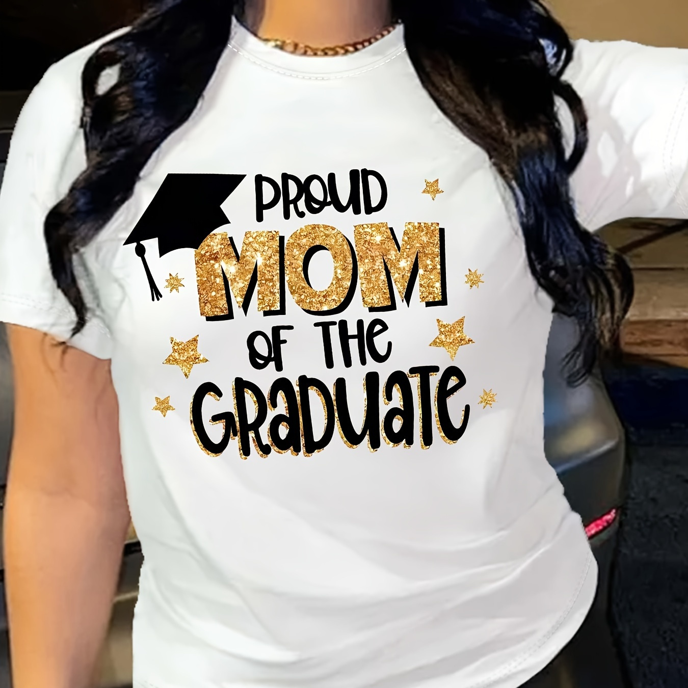 

Mom Graduate Letter Print T-shirt, Short Sleeve Crew Neck Casual Top For Summer & Spring, Women's Clothing