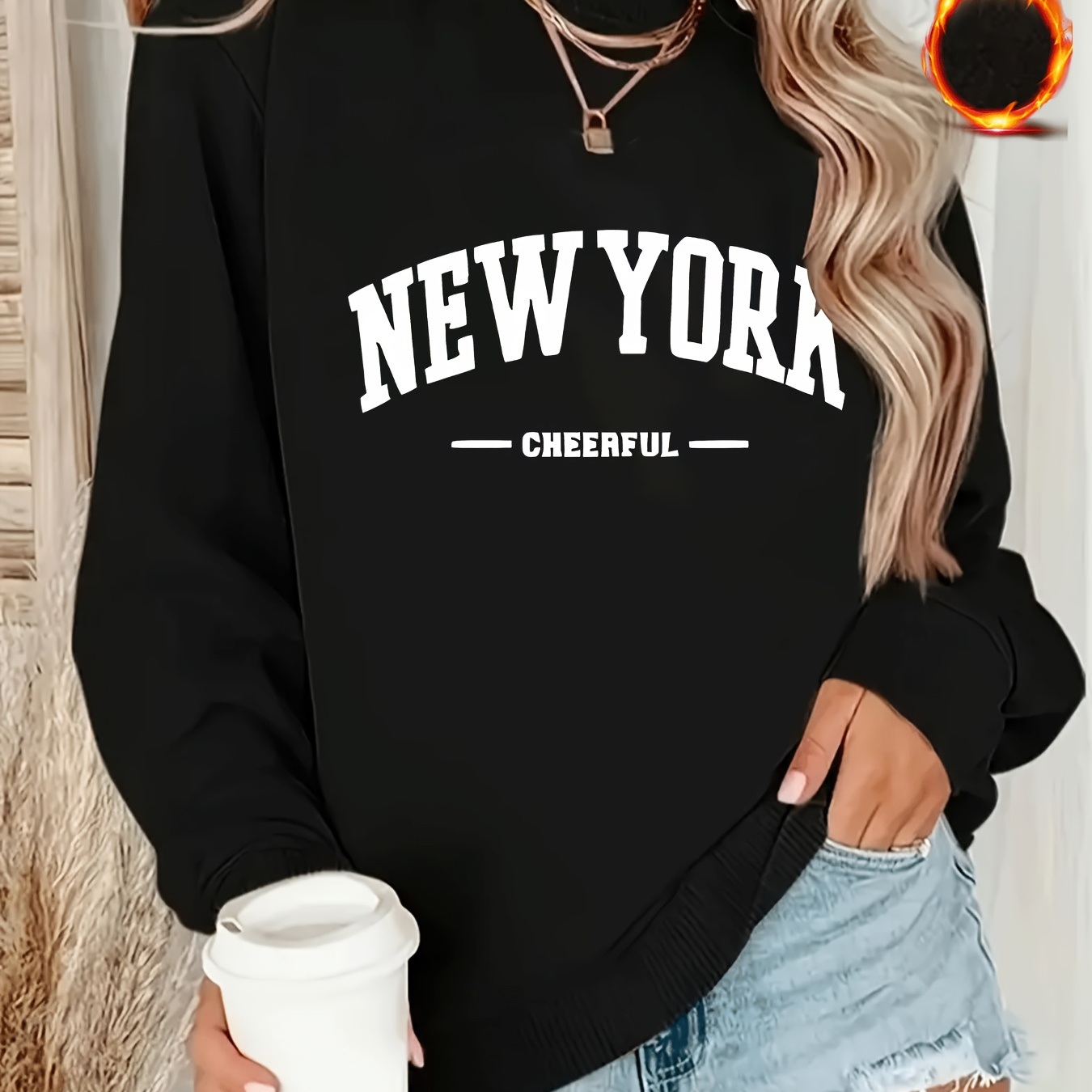 

Women's Cozy New Letter Print Sweatshirt - Casual Crew Neck Pullover In Black, Burgundy, Pink, Apricot, Grey - Soft Polyester , Machine Washable