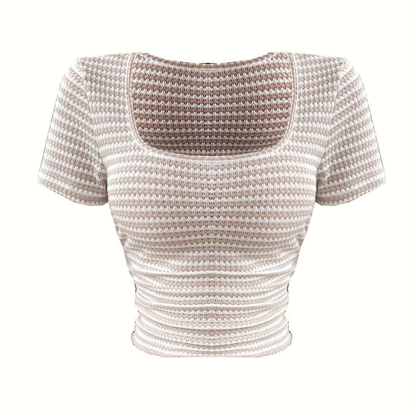 

Women's Slimming Knit Top - Elegant Short Sleeve Square Neckline Shirt, Breathable Polyester , Machine Washable, Summer Fashion Essential For Casual Or Chic Outfits