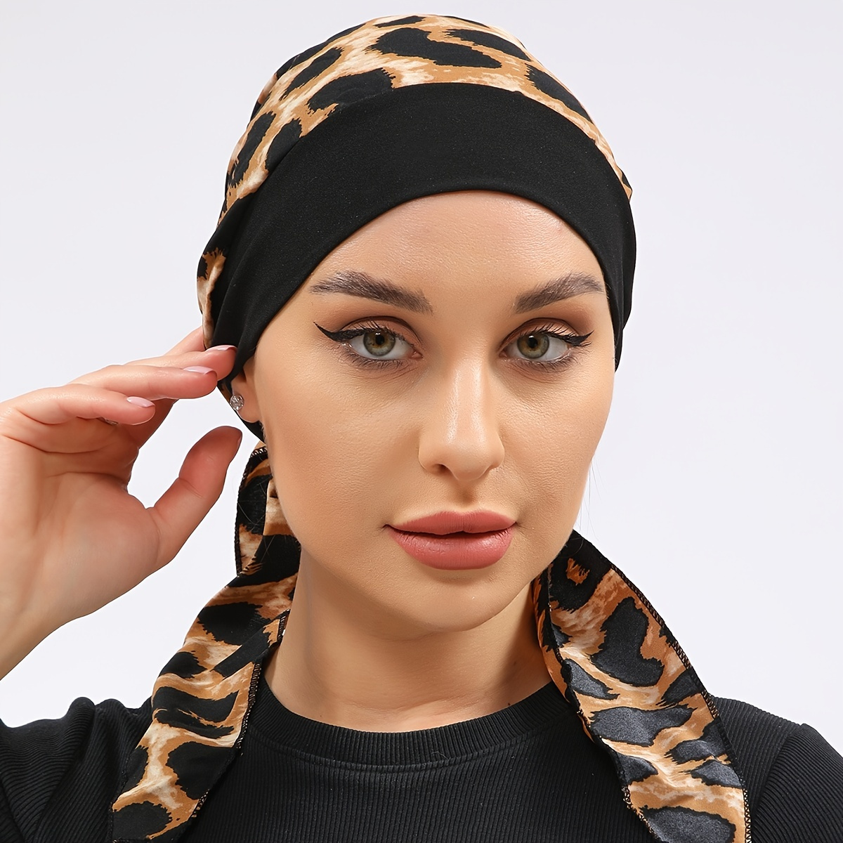 

Leopard Print Turban Head Scarf Casual Ramadan Headwrap Breathable Elastic Beanie Cap Chemo Hat