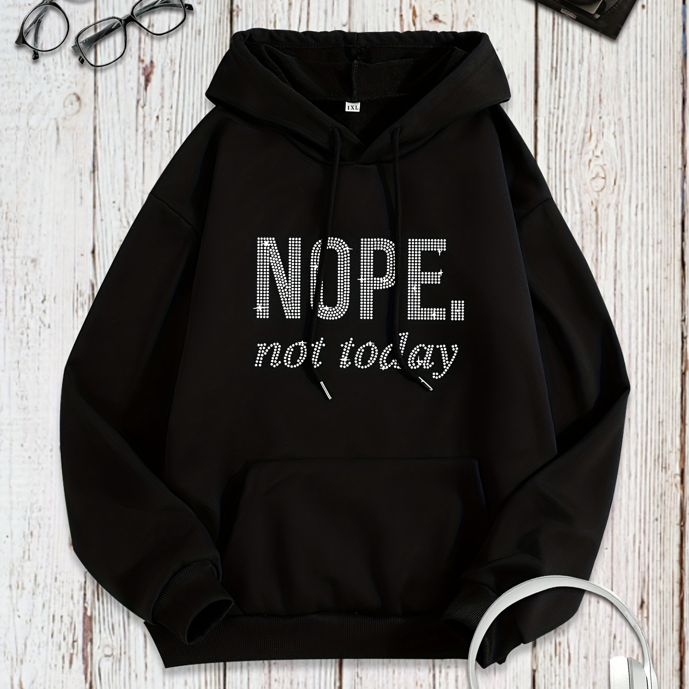 

Cozy Plus Size Hoodie For Women - Casual Letter Print With Drawstring & Pockets, Long Sleeve Pullover For Fall/winter