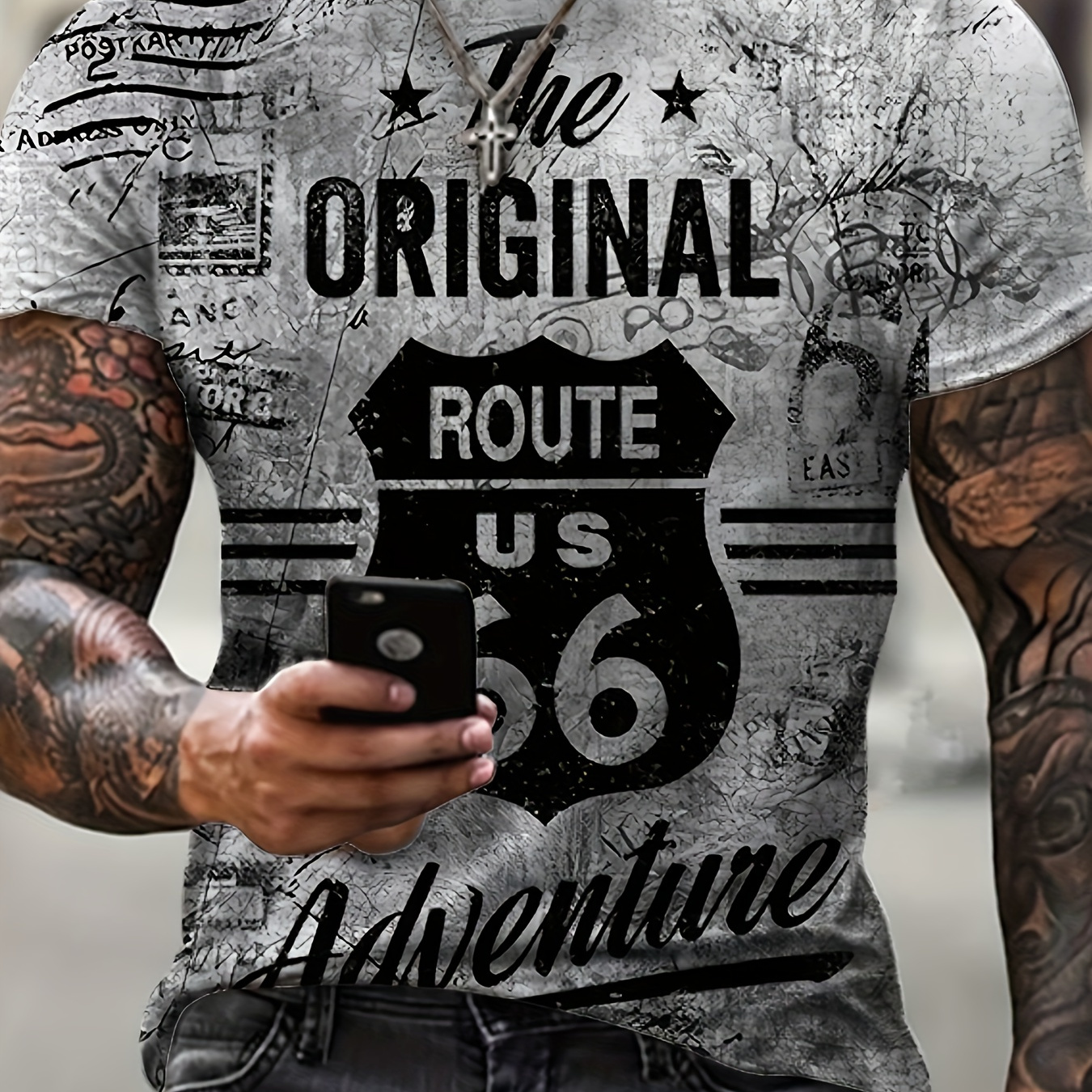 

Men's Fashion Vintage Letter Print Sports T-shirt, Casual Stretch Round Neck Tee Shirt For Summer