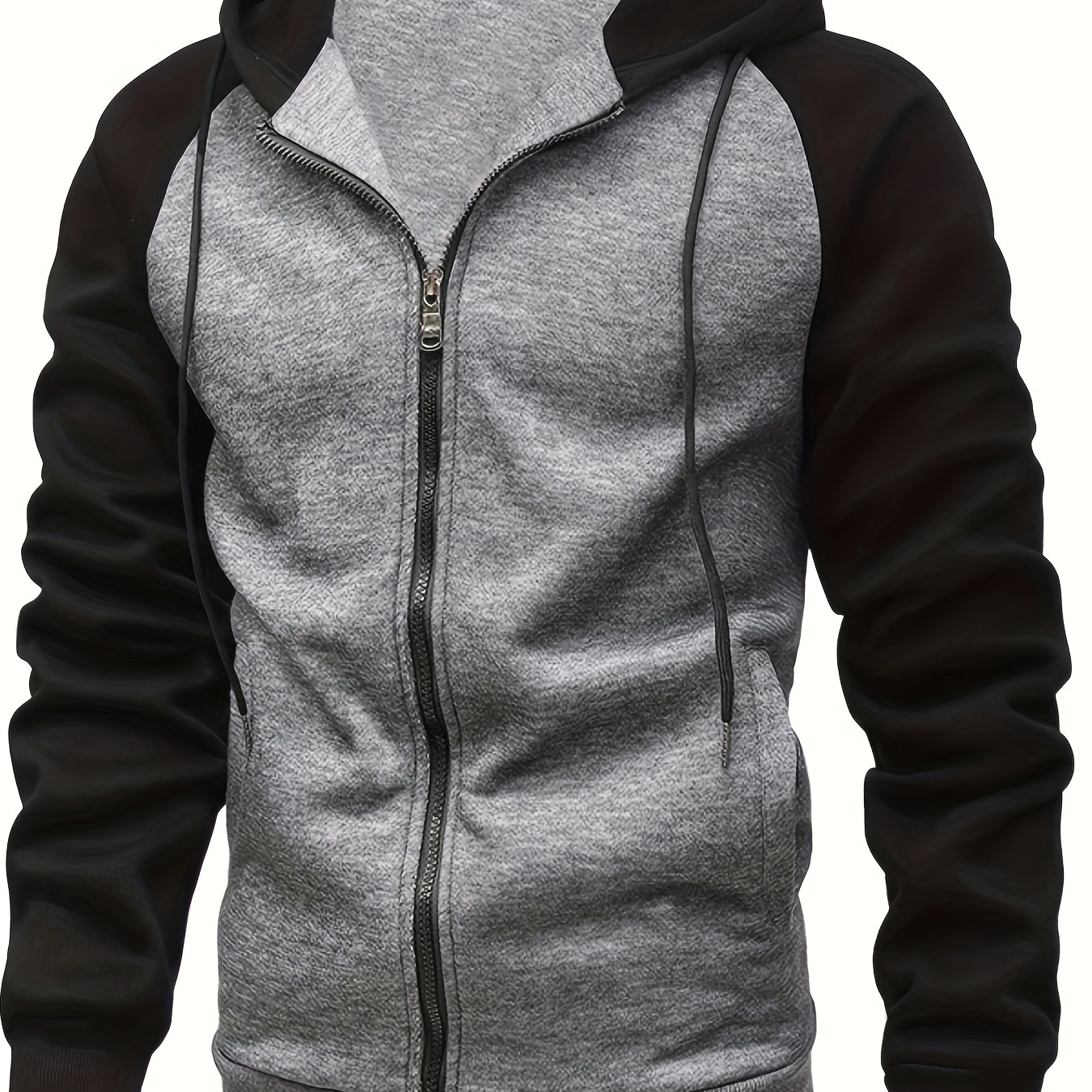 

Men's Autumn And Winter Zipper Sweater Color Shoulder Sleeve Hoodie