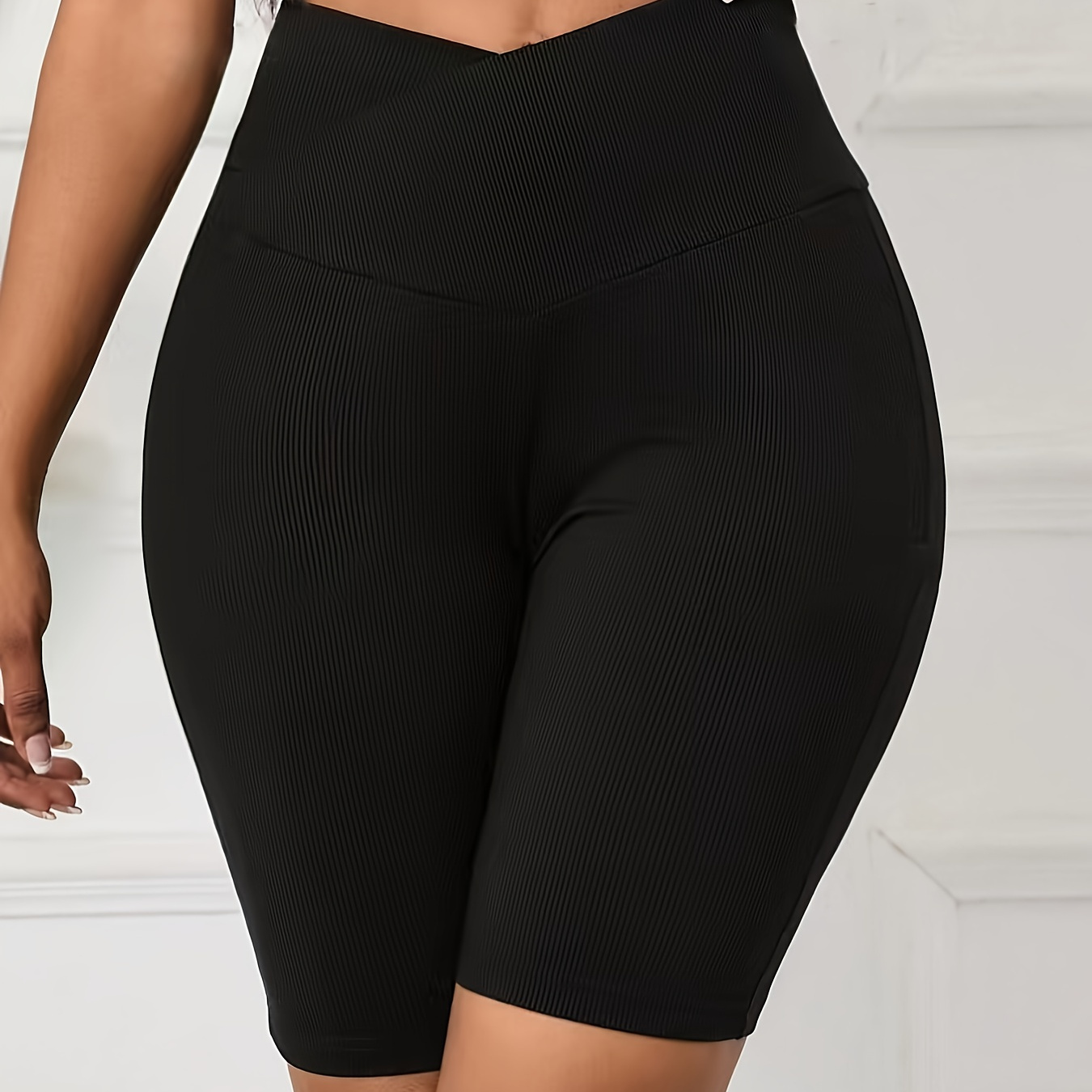 

Ribbed Solid Color High Waist Leggings, Casual Leggings For Spring & Summer, Women's Clothing
