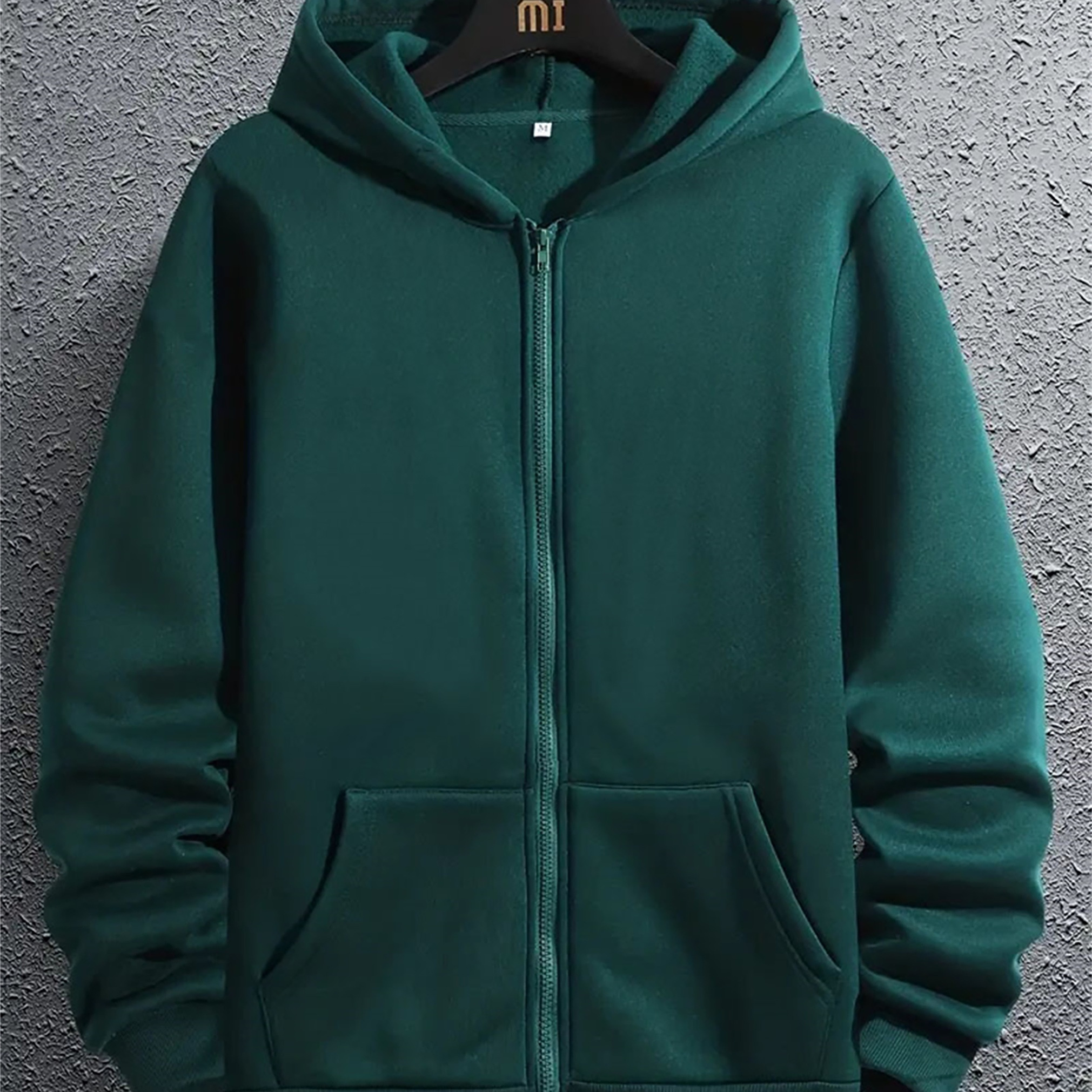 

Sweat-shirt À Capuche Pour Hommes De Couleur Unie, Décontracté À Manches Longues Avec Fermeture Éclair Complète, Veste À Capuche Zippée Décontractée Pour Hommes