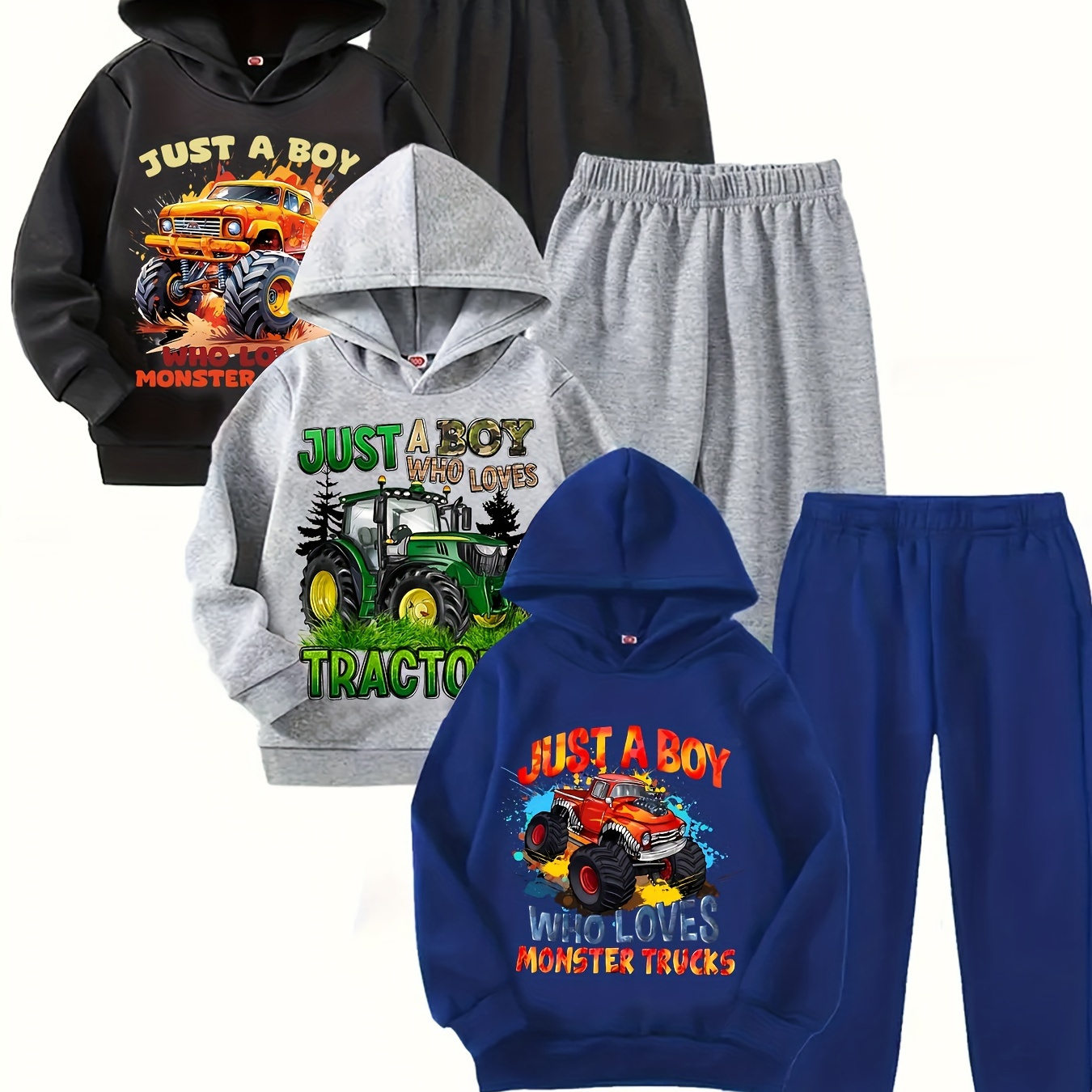 

Multiple- - 3 - And Tractors Graphic , Boy's Co Ord Set, Hoodies & Cuffed Sweatpants, For And , And Outfit