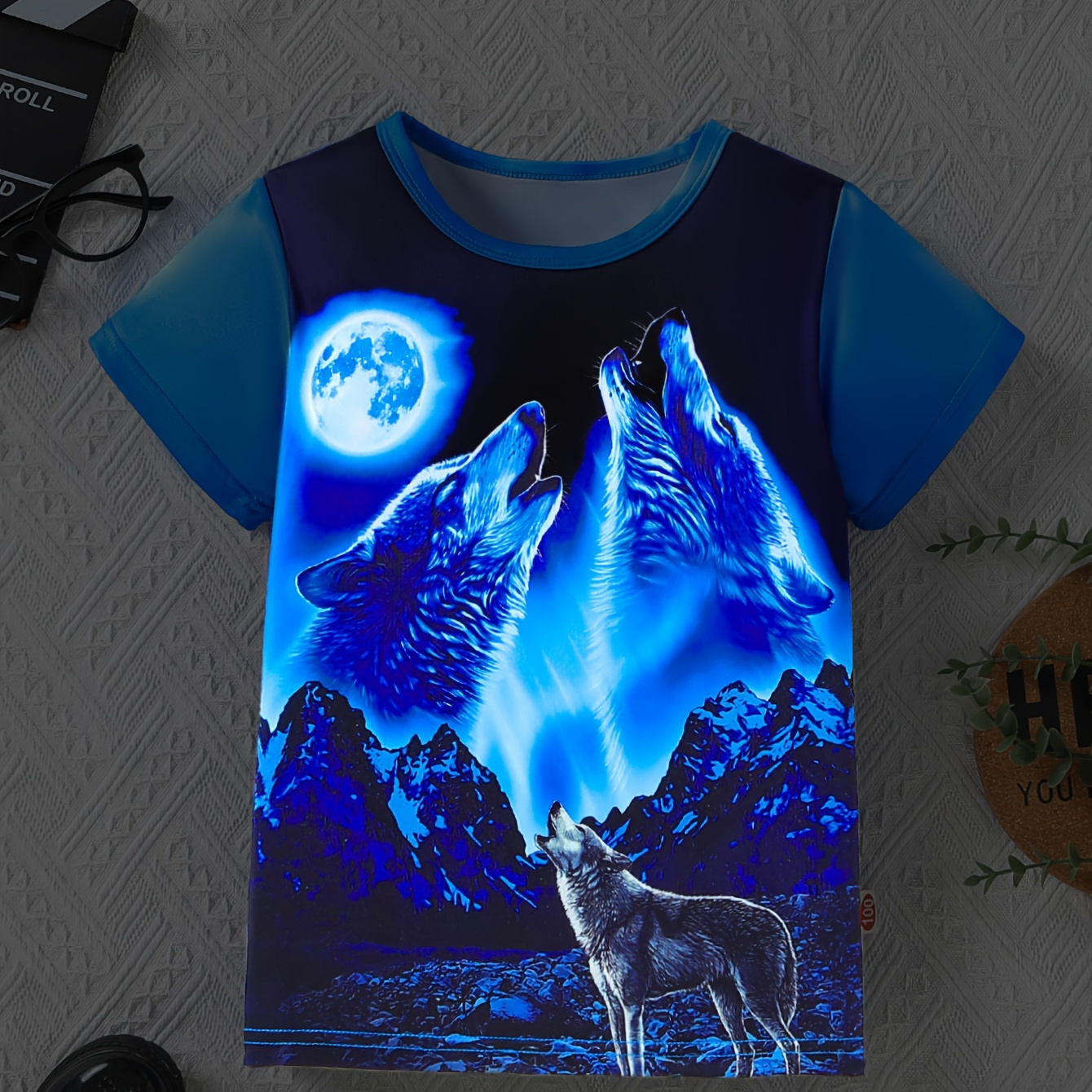 

Howling Wolf 3d Print Short Sleeve T-shirt For Boys, Casual Round Neck Comfy Summer Outdoor Clothes