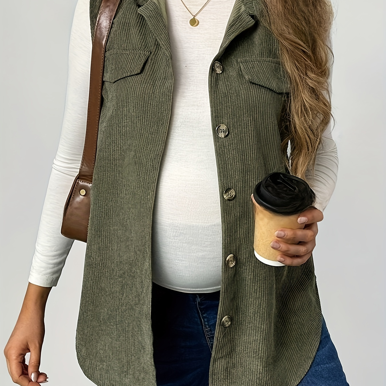 

Maternity Casual Loose Button Up Vest Jacket, Spring/fall