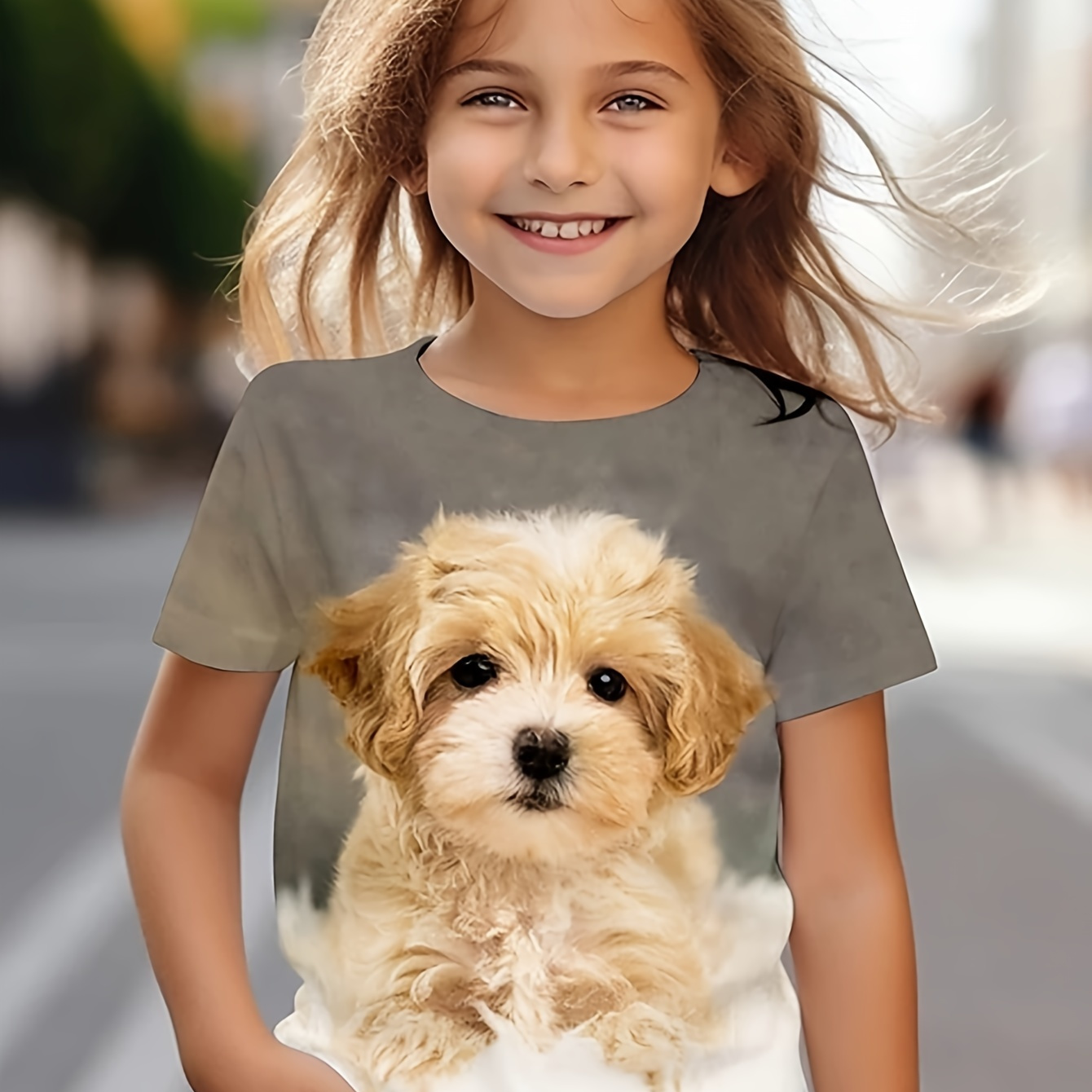 

3d Puppy Graphic T-shirt, Casual Crew Neck Short Sleeve Tees For Girls Summer Gift Outdoor