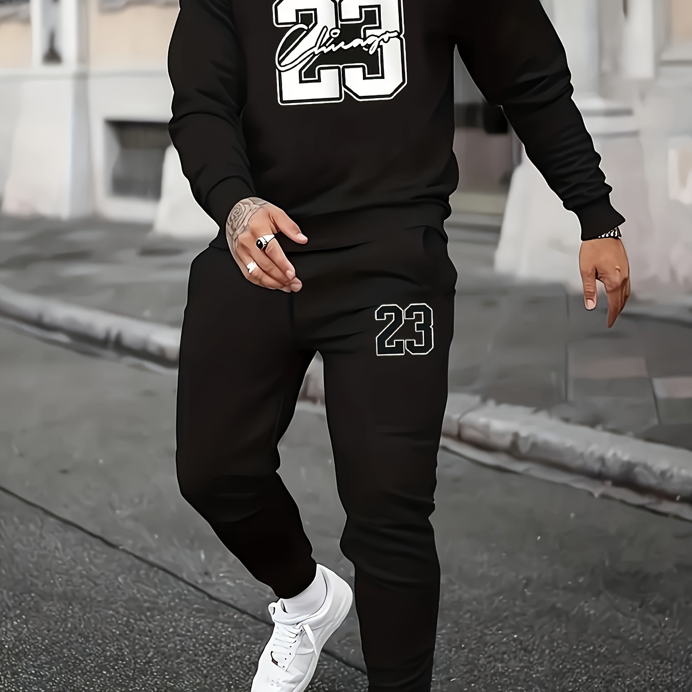 

Men's 2pcs Set Of Fashion Printed Round Neck Casual Pants