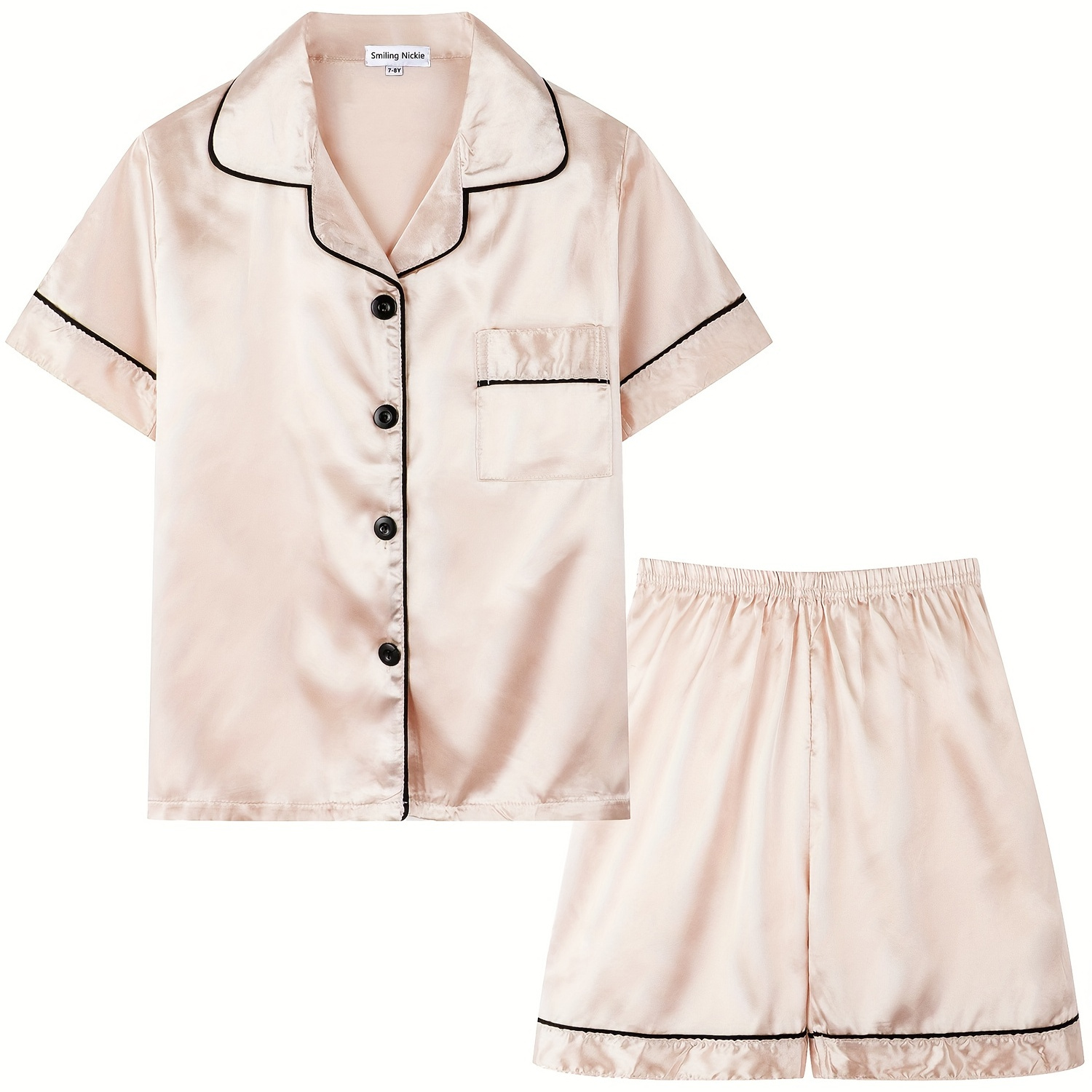 

Girls Silk Satin Pajamas Set, Soft Lightweight Button-down Top With Shorts 2 Piece Pj Set