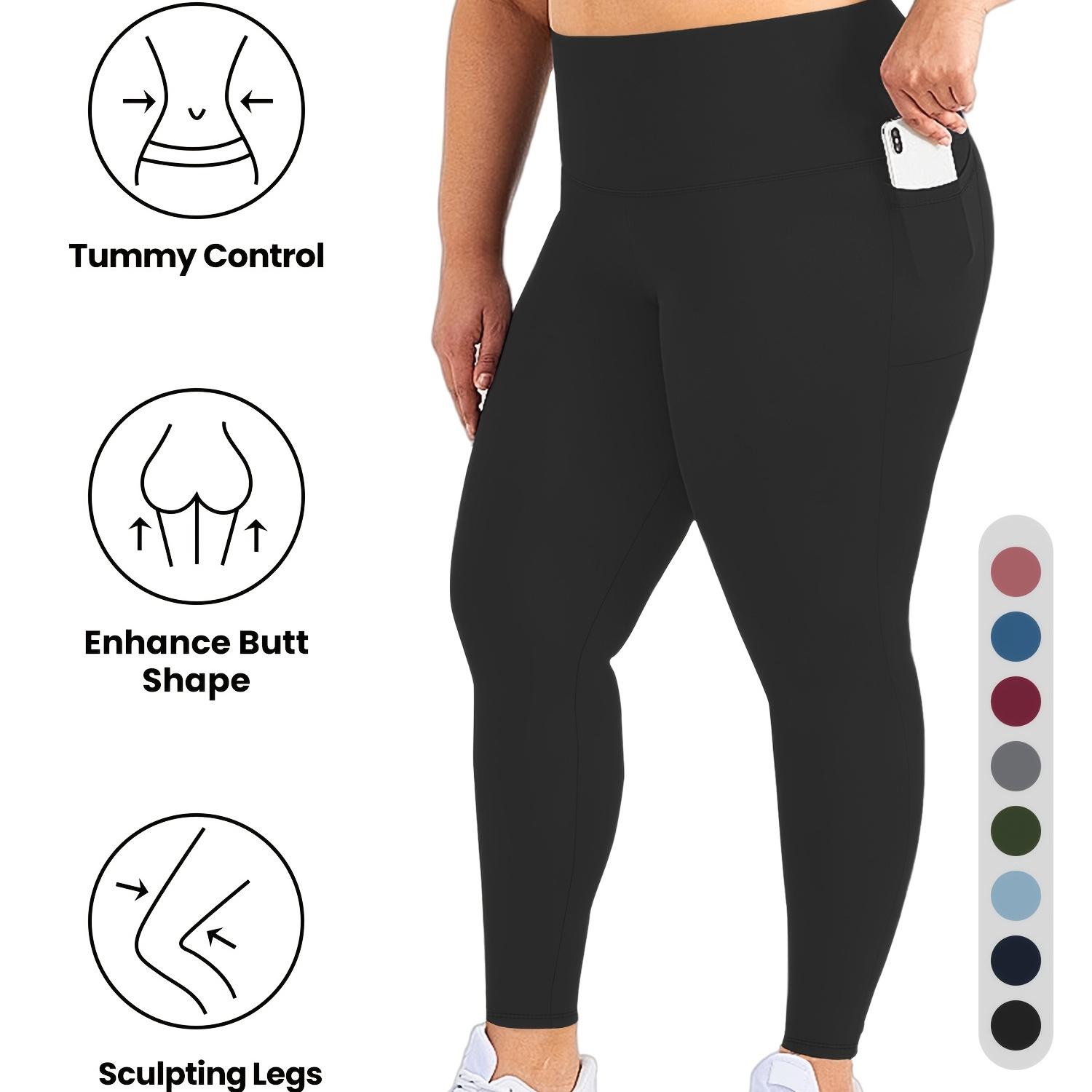 

Women's High Waist Cropped Leggings With , Casual Solid Color Polyester Knit Fabric, Stretchy Skinny Yoga Pants For All , 88% Polyester 12% Elastane, 200g/m² - Ideal For