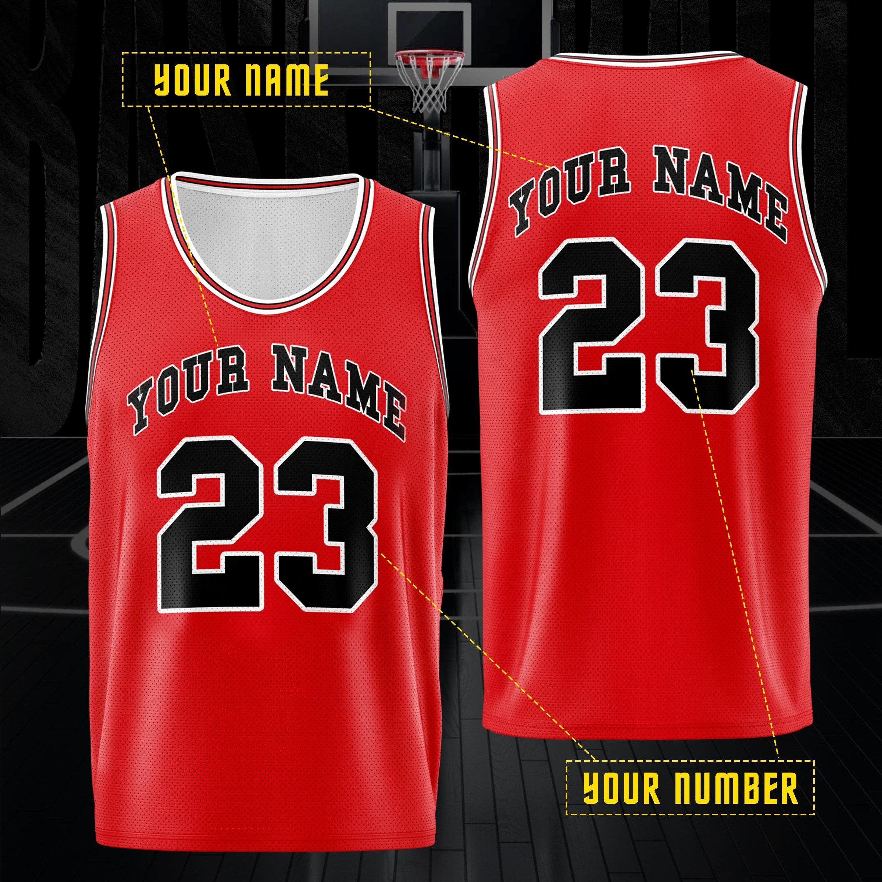 

Customizable Basketball Jersey - & Number | Breathable, Sports Tank Top With Striped Collar For Training, Parties & Casual Wear