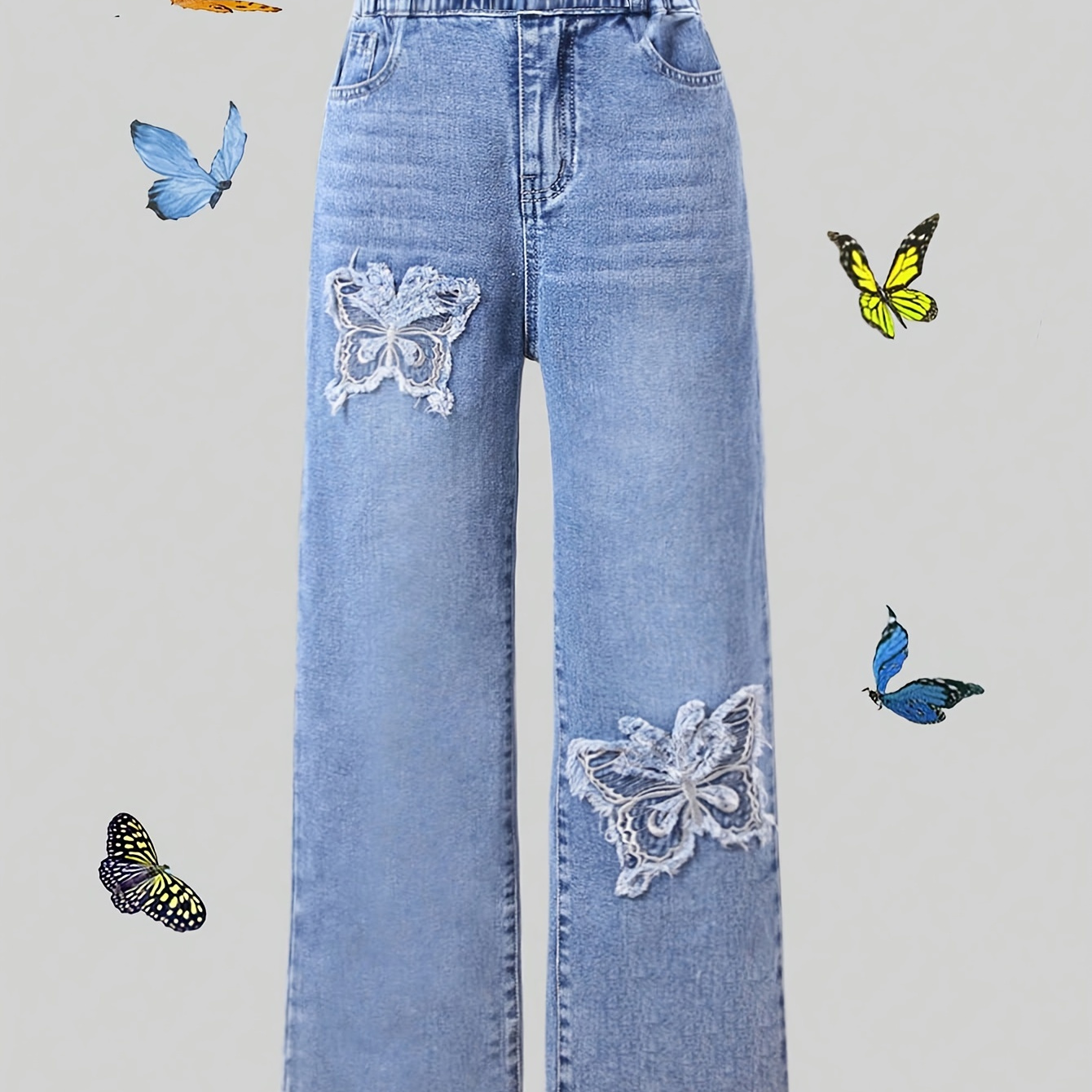 

Butterflies Patches Straight , Waist Trousers - For /