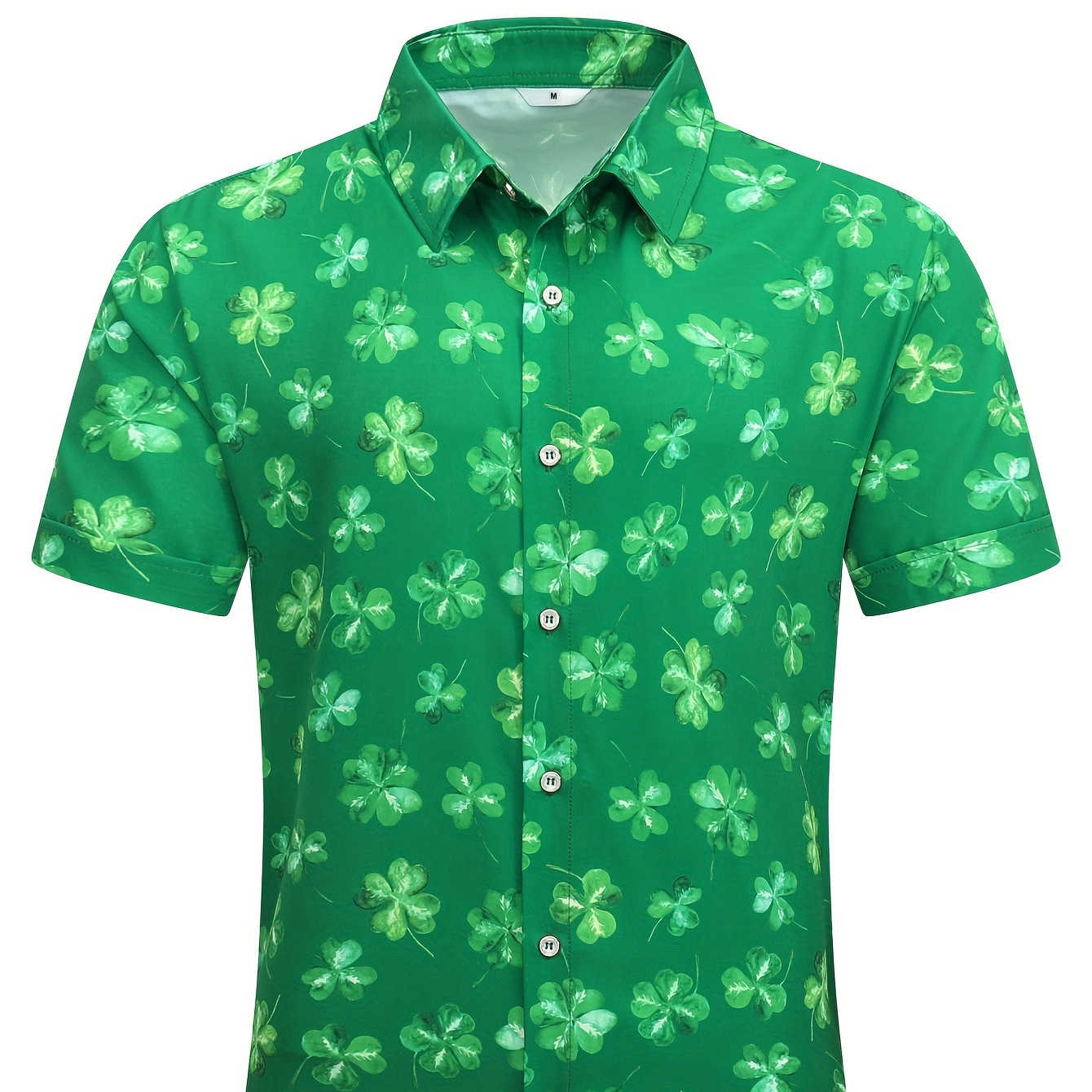 

Clovers Digital Print Men's Short Sleeve Button Up Shirt, Summer Resort Vacation, St. Patrick's Day Men's Shirt