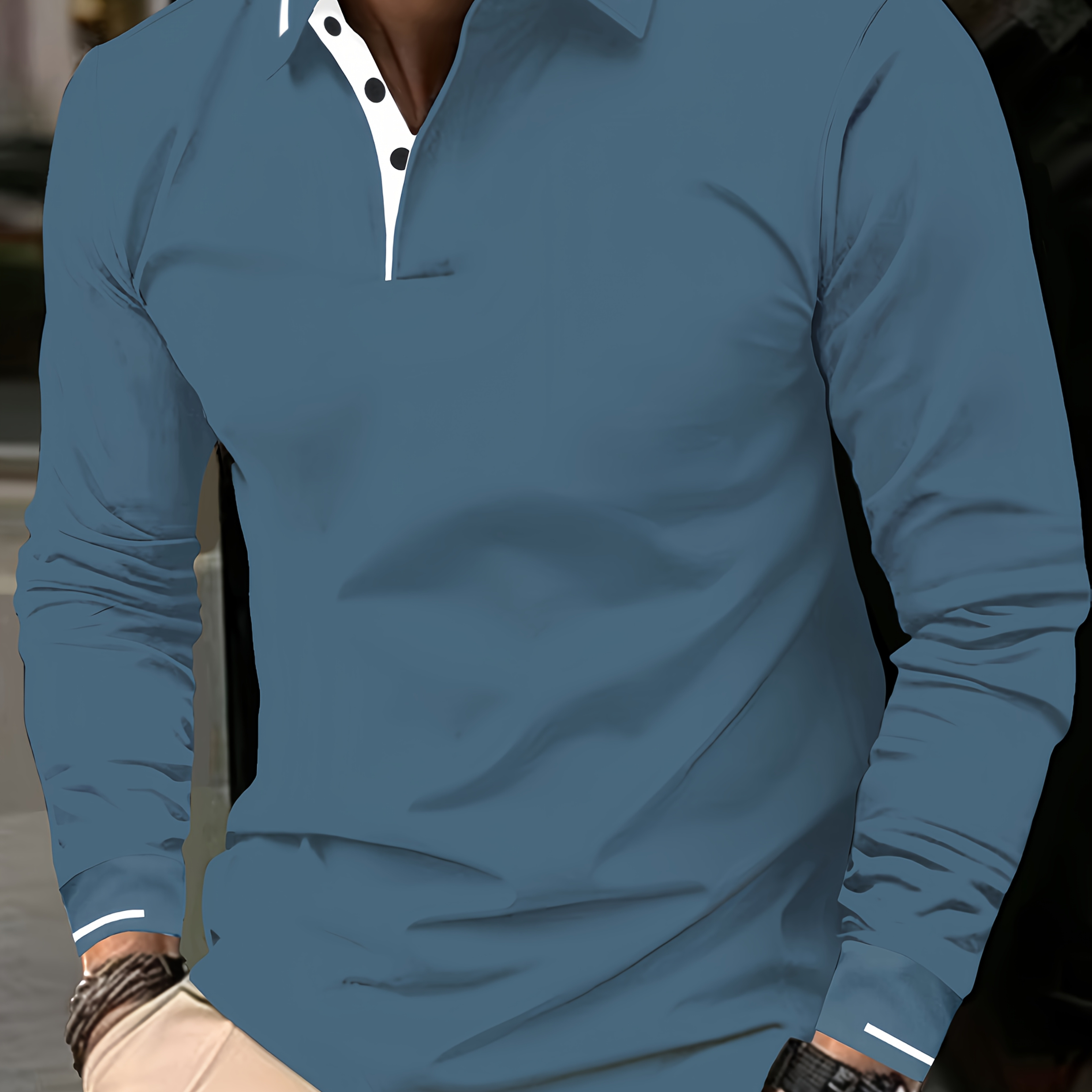 Polo de Manga Larga para Hombre | Ropa Casual de Golf, Ligero Estiramiento, Detalles de Punto Acanalado, Perfecto para Primavera/Otoño