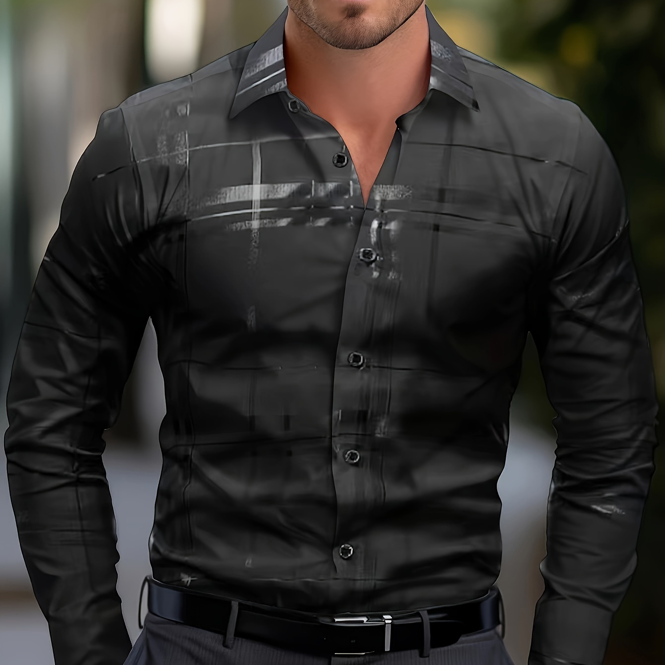 

Stylish Striped Men's Slim Fit Long Sleeve Button Up Shirt For Spring Fall, Men's Clothing