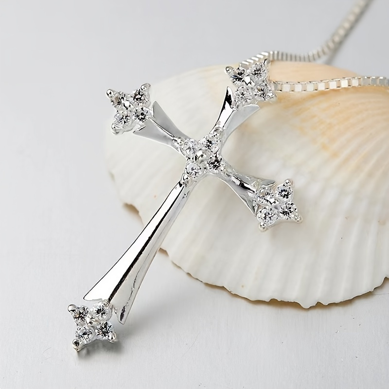 

Charm Inlaid White Zircon Cross Pendant Necklace For Women's Party Birthday Fashion Jewelry