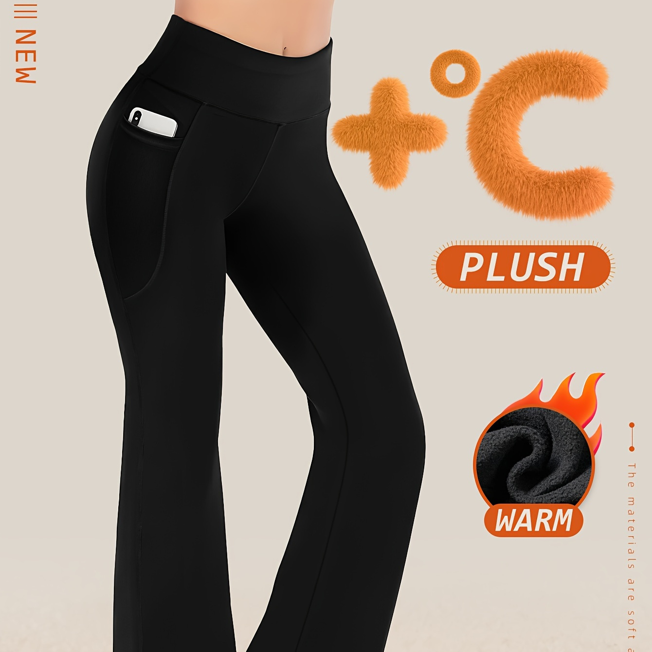 

Women's High-waist Fleece-lined Yoga Flare Pants - Warm, Butt-lifting, Slimming Bootcut Activewear With Pocket For Fall/winter Gym & Casual Wear