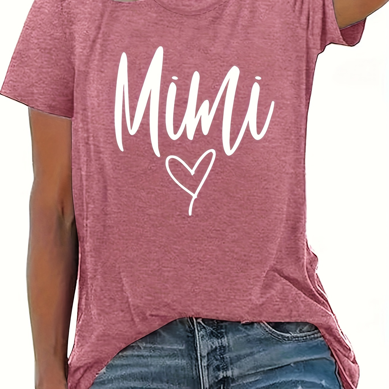 

Plus Size Mimi Print T-shirt, Casual Short Sleeve Crew Neck Top For Spring & Summer, Women's Plus Size Clothing