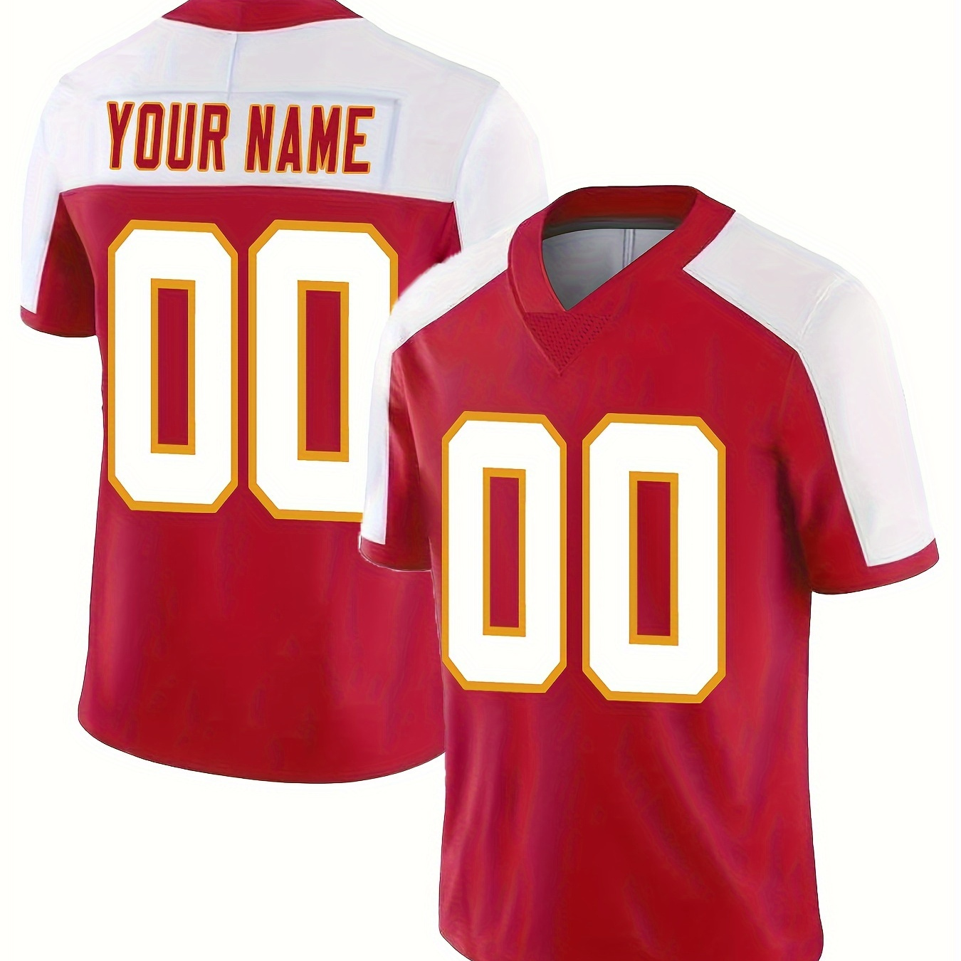 

Customized Name And Number Design, Men's Short Sleeve Loose V-neck Embroidery Personalized American Football Jersey, Color Block Retro Summer Rugby Jersey