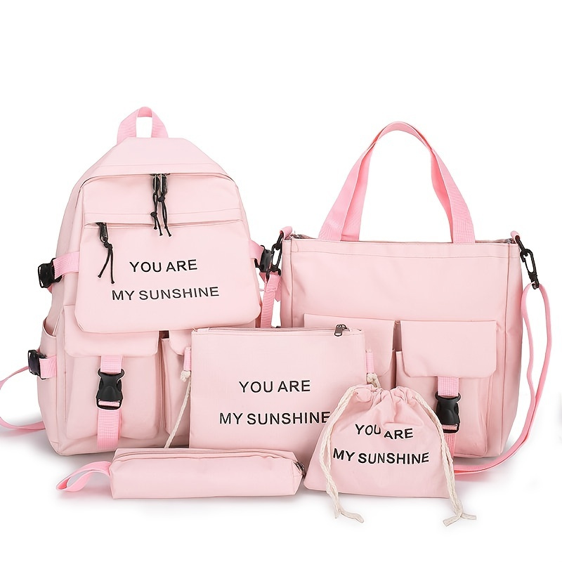 5pcs/set Backpack/Handbag/Medium Bag/Small Bag/Stationery Bag Simple Fashion Large Capacity All-Match Backpack