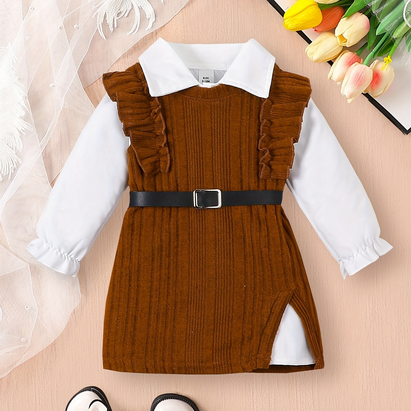 

2pcs 's Long + Sleeveless Ribbed , Toddler & Infant Girl's Set