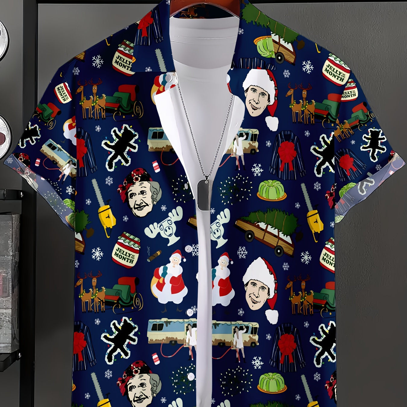 

1pc Summer Christmas - Polyester Lapel , , Regular Fit, - Pattern For Adults