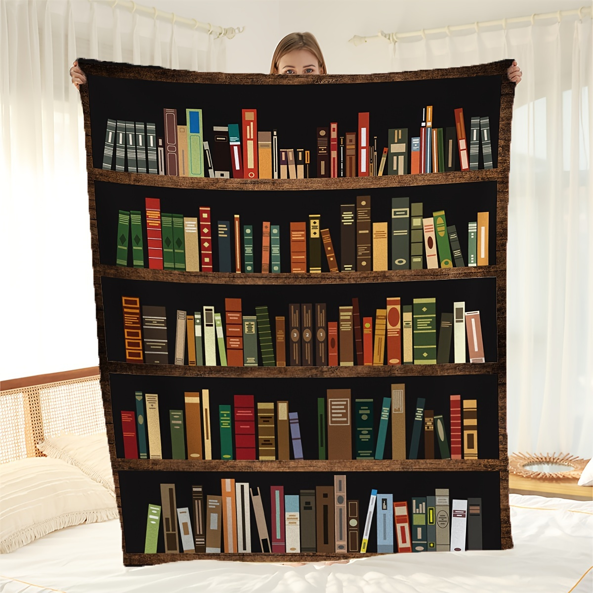 

1pc Bookshelf Print Blanket, Warm Cozy Soft Throw Blanket For Couch Bed Sofa Birthday Gift