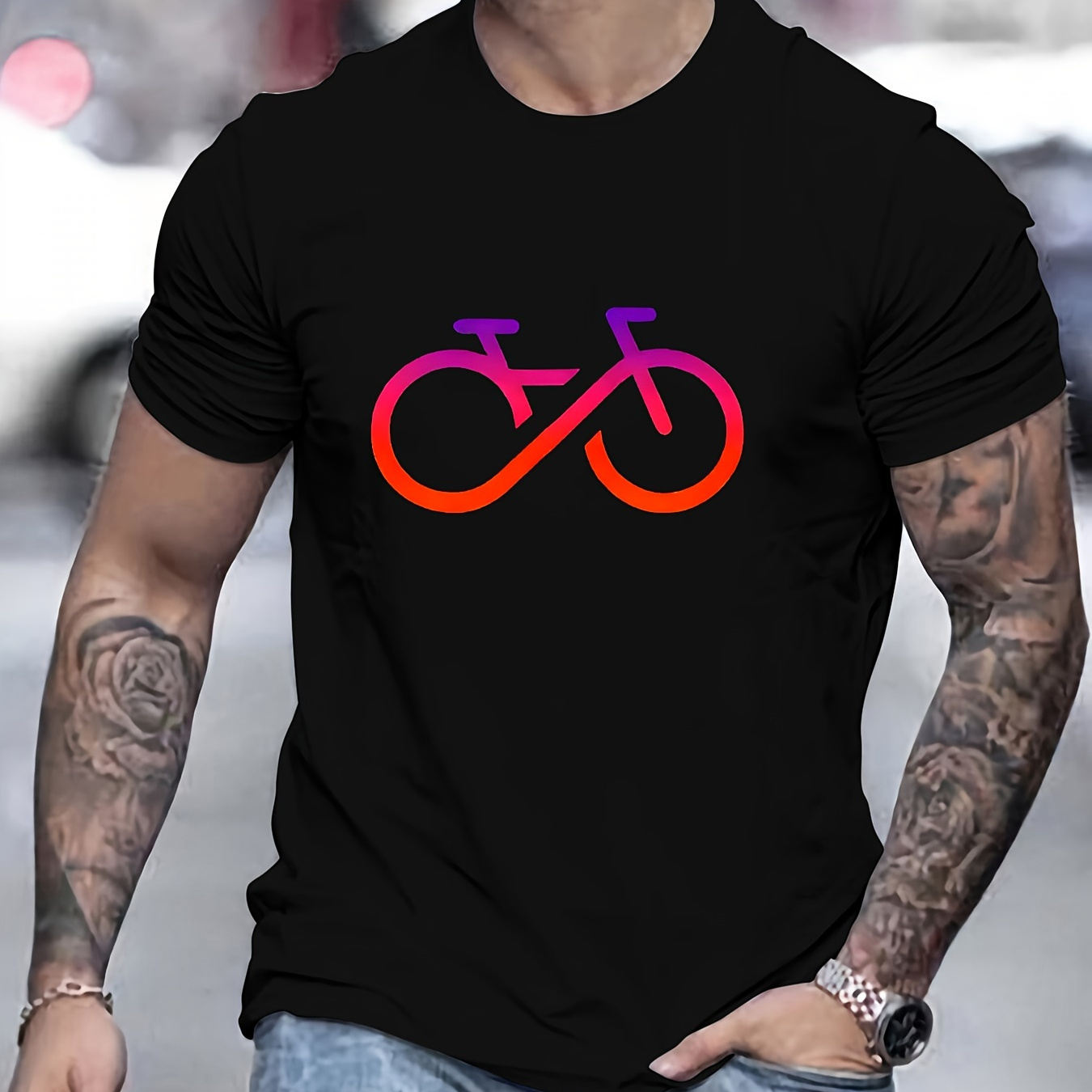 

Bike Print T Shirt, Tees For Men, Casual Short Sleeve T-shirt For Summer