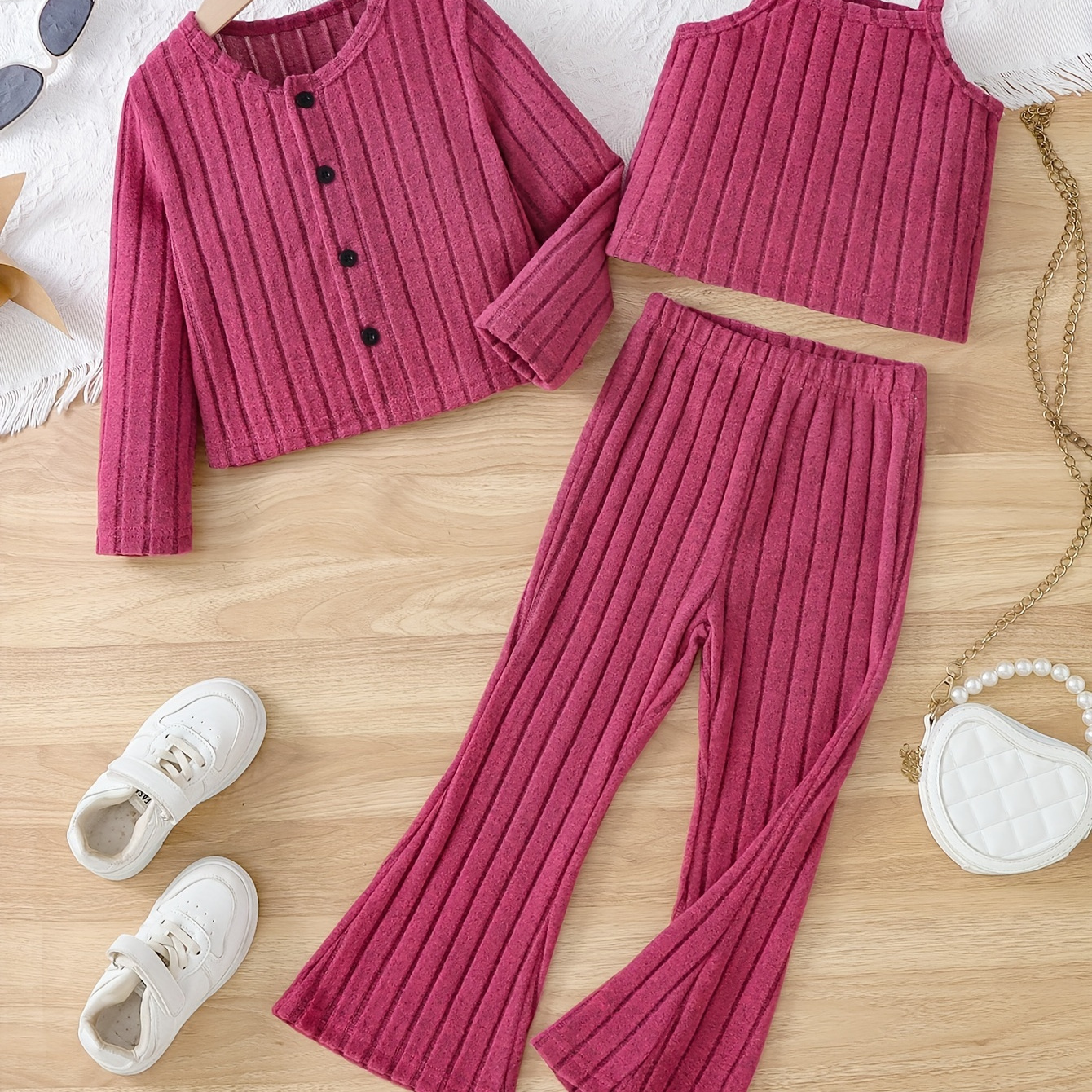 

' 3- Knitted Clothing Set - , Camisole Top & Pants - Slight For /fall - Regular Fit - Polyester (95% Polyester, 5% Elastane), For