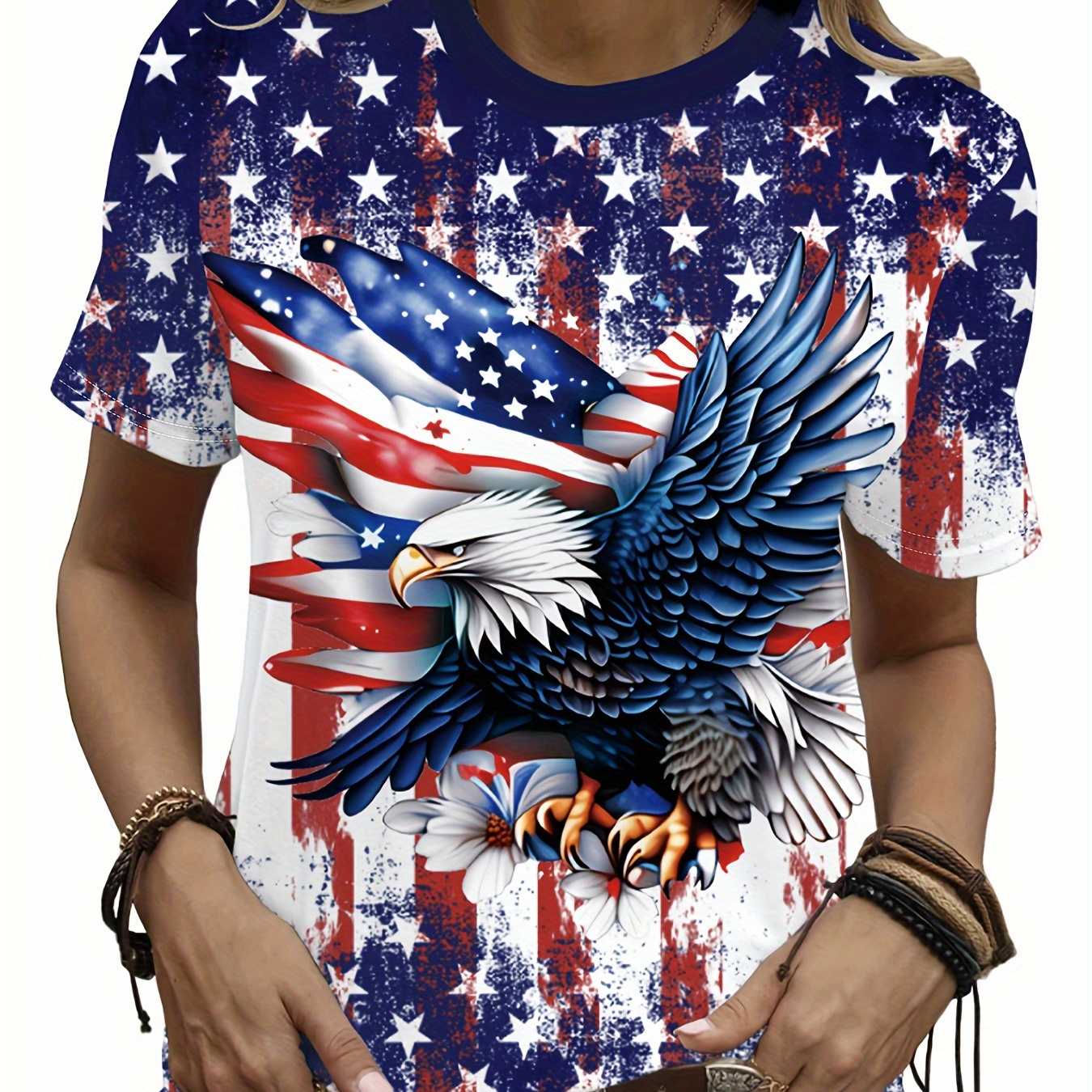 

Eagle Print Crew Neck T-shirt, Casual Short Sleeve T-shirt For Spring & Summer, Women's Clothing