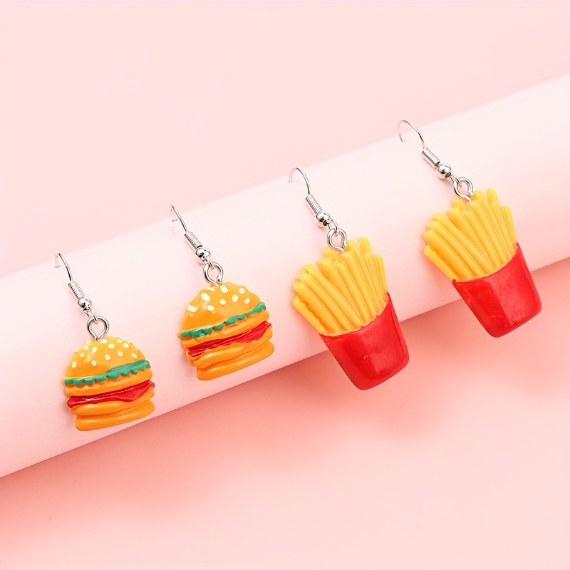 

Cute Cartoon French Fries Hamburger Earrings Food Dangle Hook Earrings Creative Earrings For Women Girls