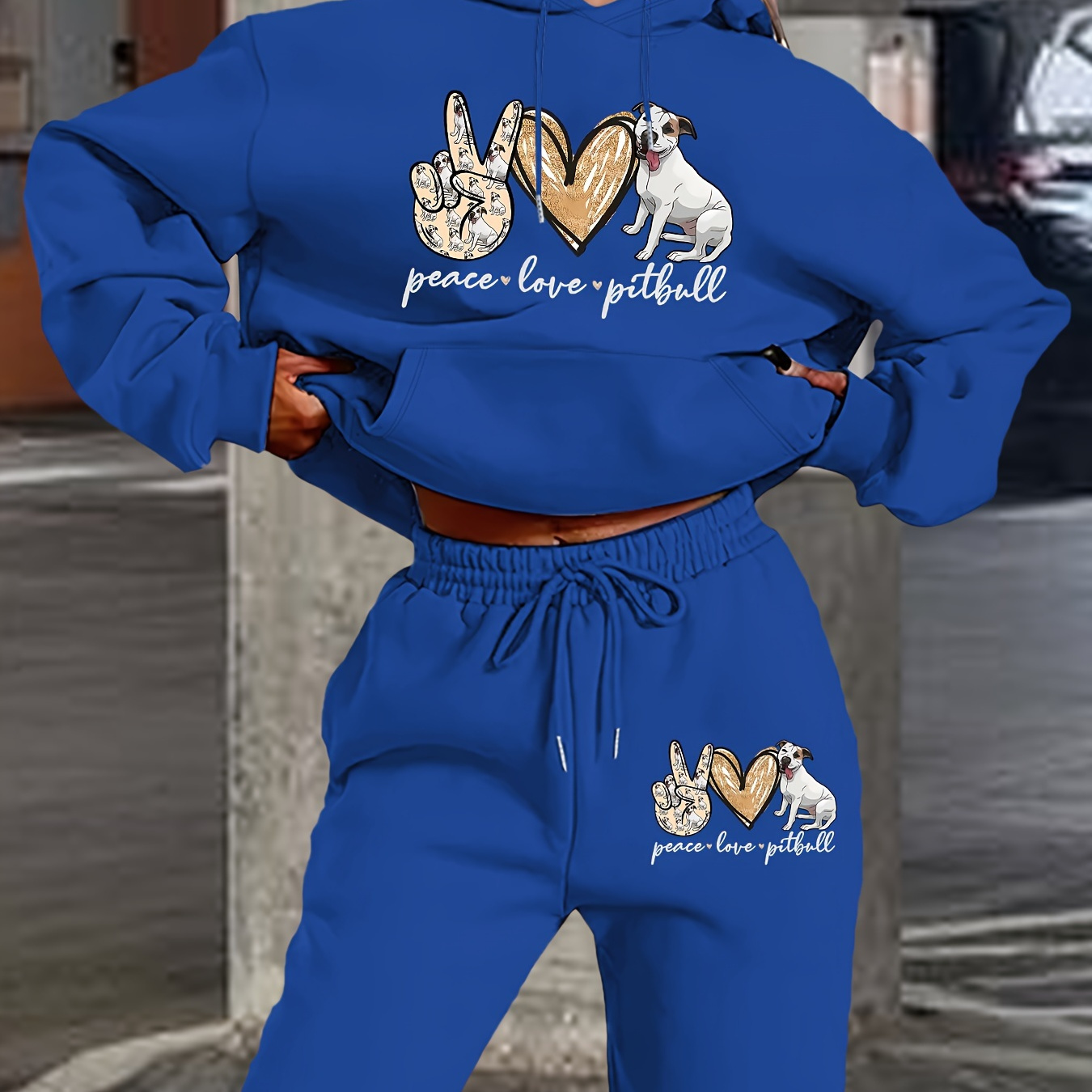 

's Knit Hooded Sweatshirt And Pants Set Dog & , For Fall/ -