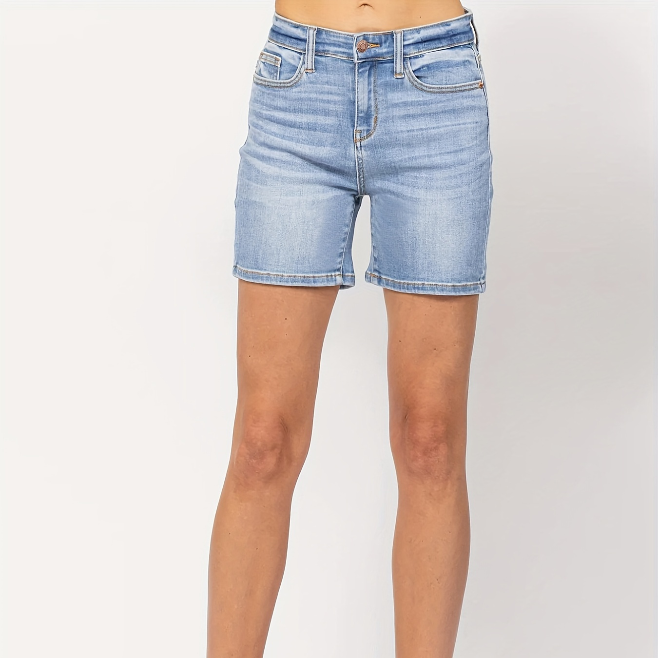 Light Blue Short Denim Pants, Slim Fit Slash Pockets High-Stretch Denim Shorts, Women's Denim Jeans & Clothing