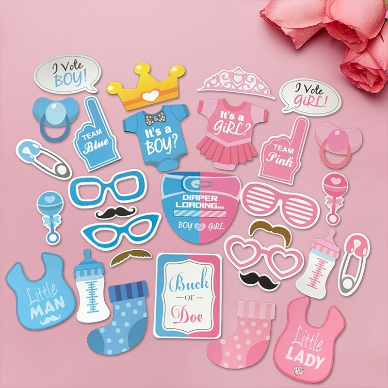 

30pcs Blue Pink Baby Shower Party Photo Props, Party Decorations