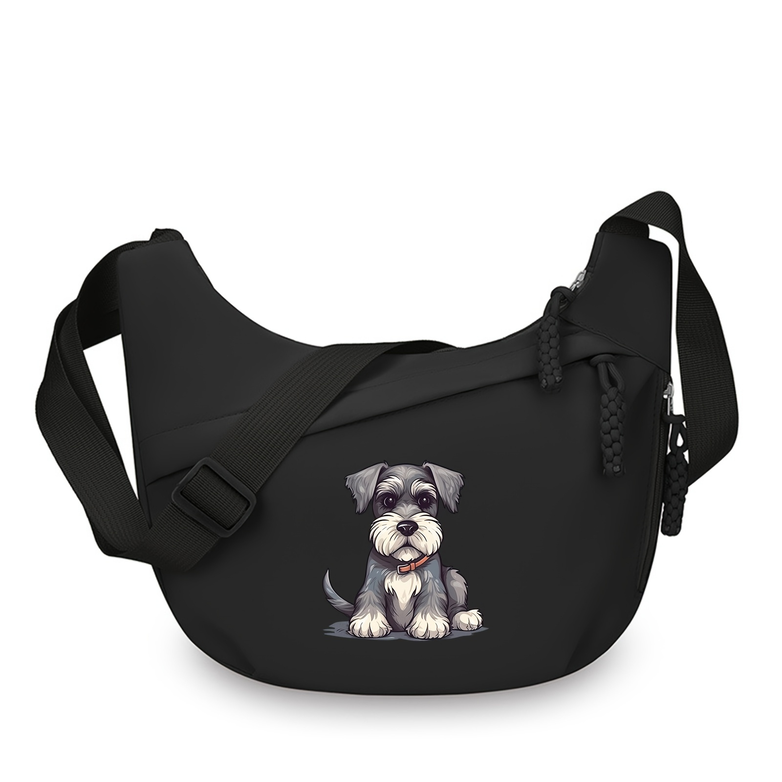 TEMU Schnauzer Puppy Pattern Women's Bag, Double-layer Zipper Design Large Capacity Crossbody Bag With Side Zipper Small Pocket, Adjustable Shoulder