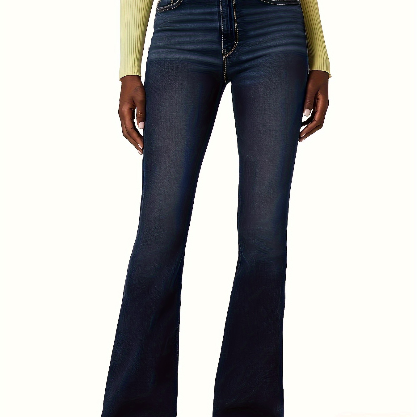 Blue High Stretch Flare Jeans, Slim Fit Slant Pockets Versatile Bell Bottom  Jeans, Women's Denim Jeans & Clothing