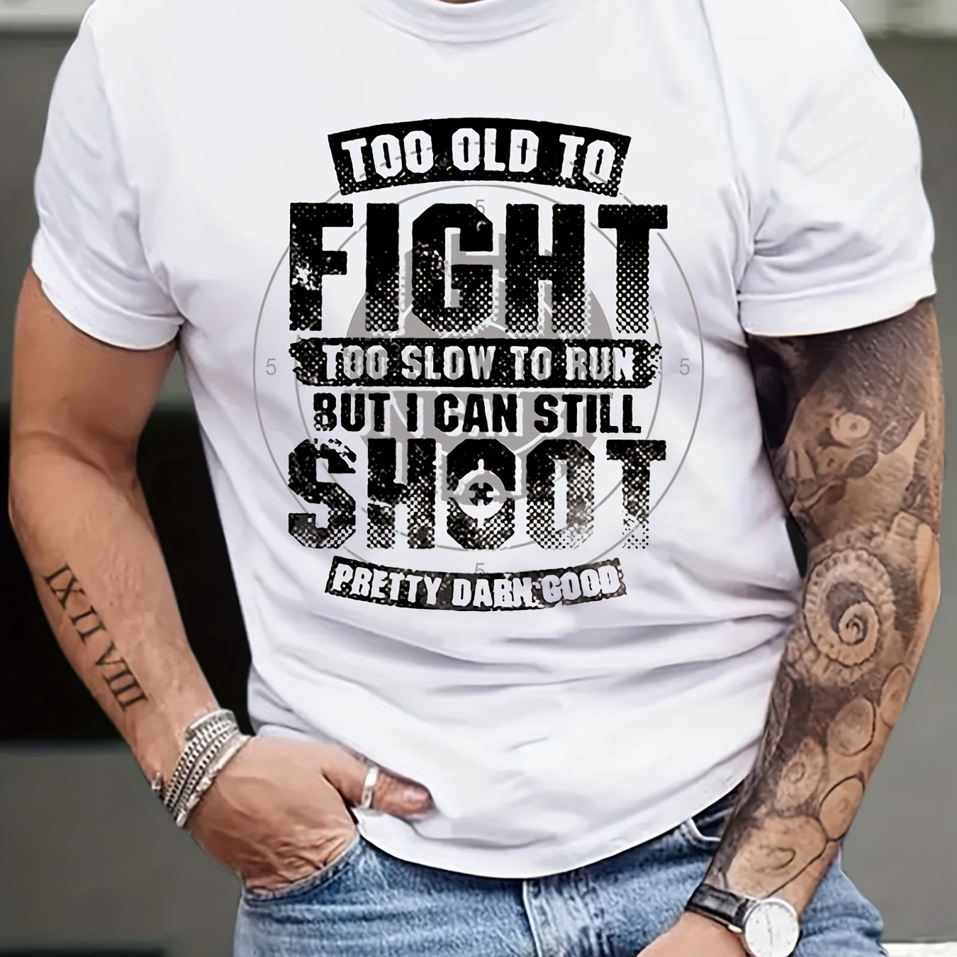 

too Old To Fight Too Slow But I Can Still " Men's Creative Top, Casual Slightly Stretch Short Sleeve Crew Neck T-shirt, Men' For Summer Outdoor